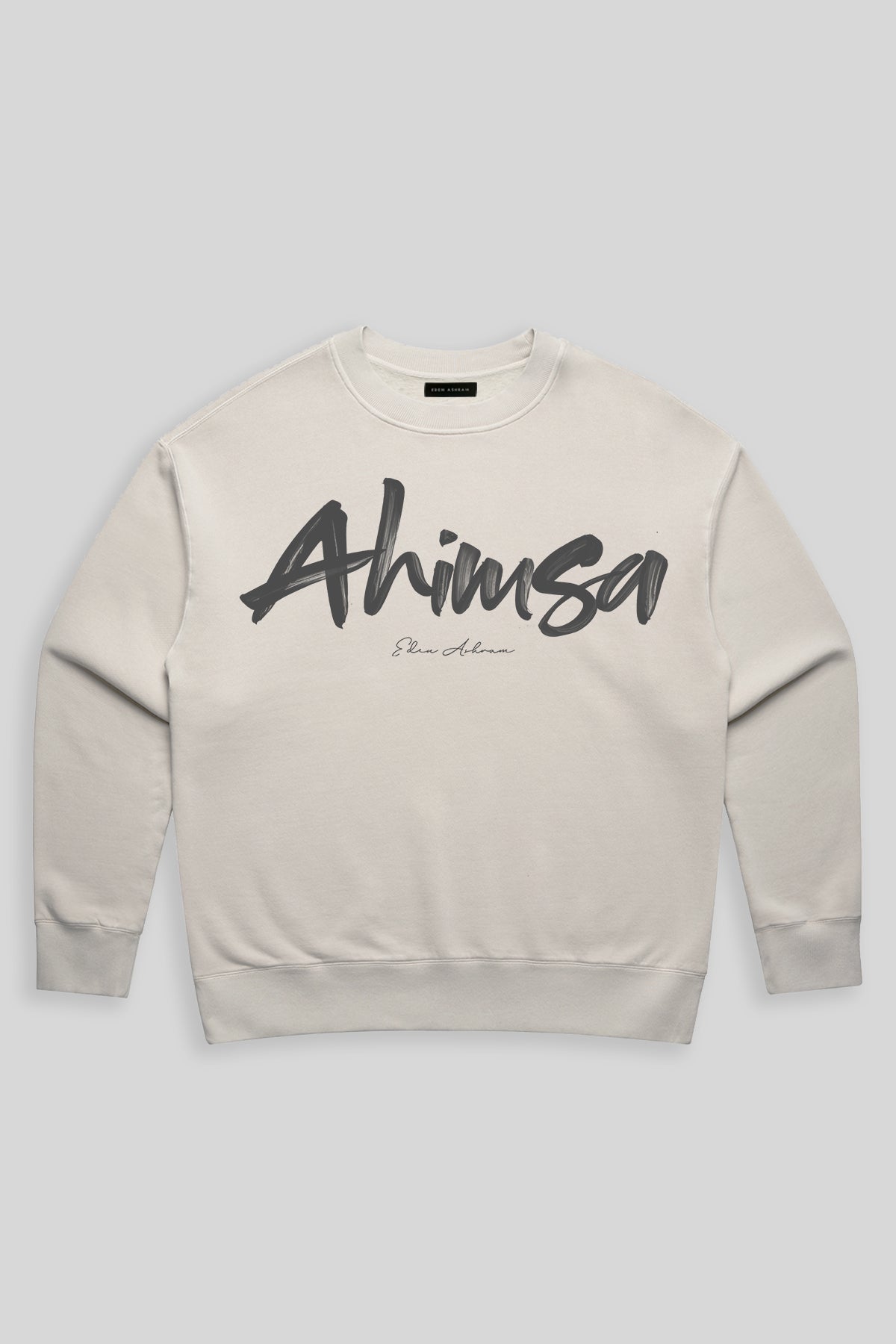 Eden Ashram Ahimsa Script Premium Faded Sweatshirt Faded Bone