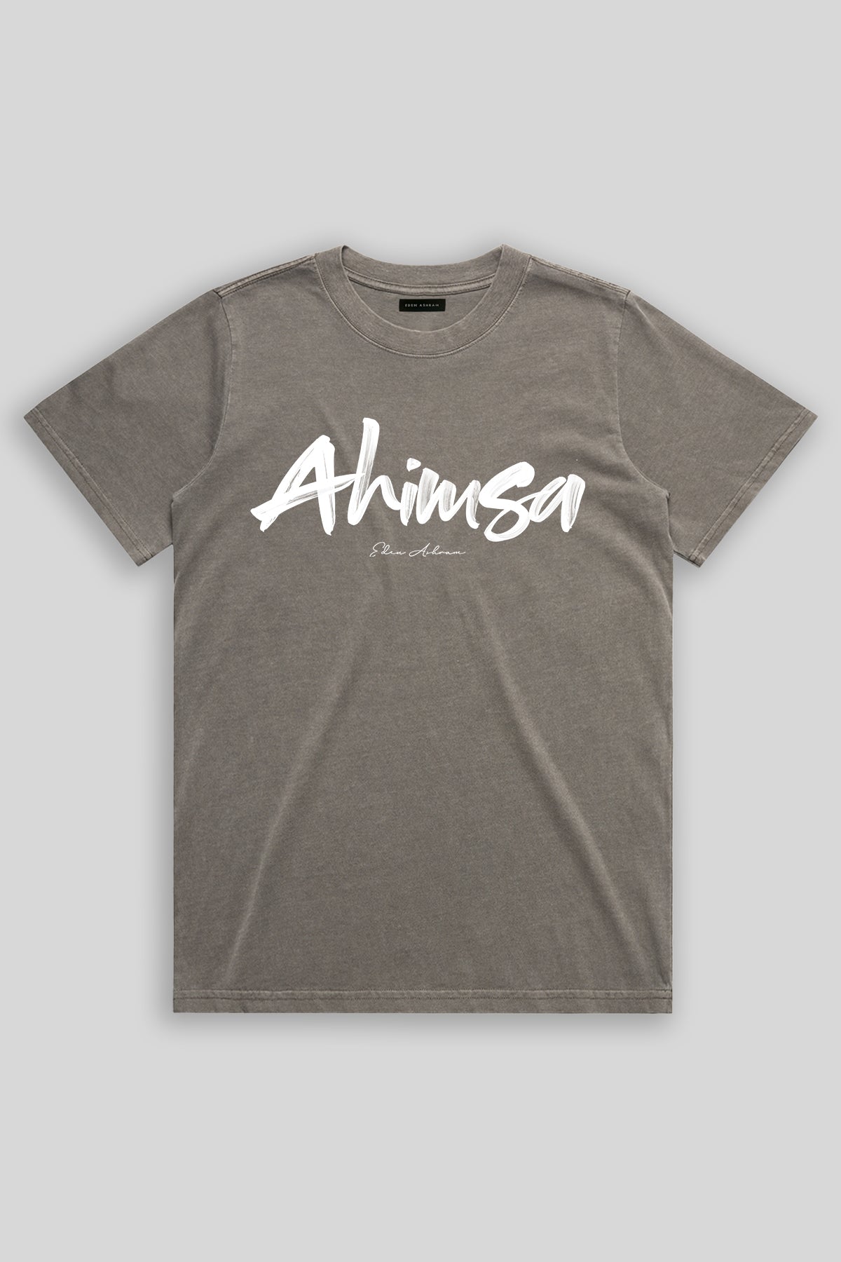 Eden Ashram Ahimsa Script Faded Rocker T-Shirt Faded Grey