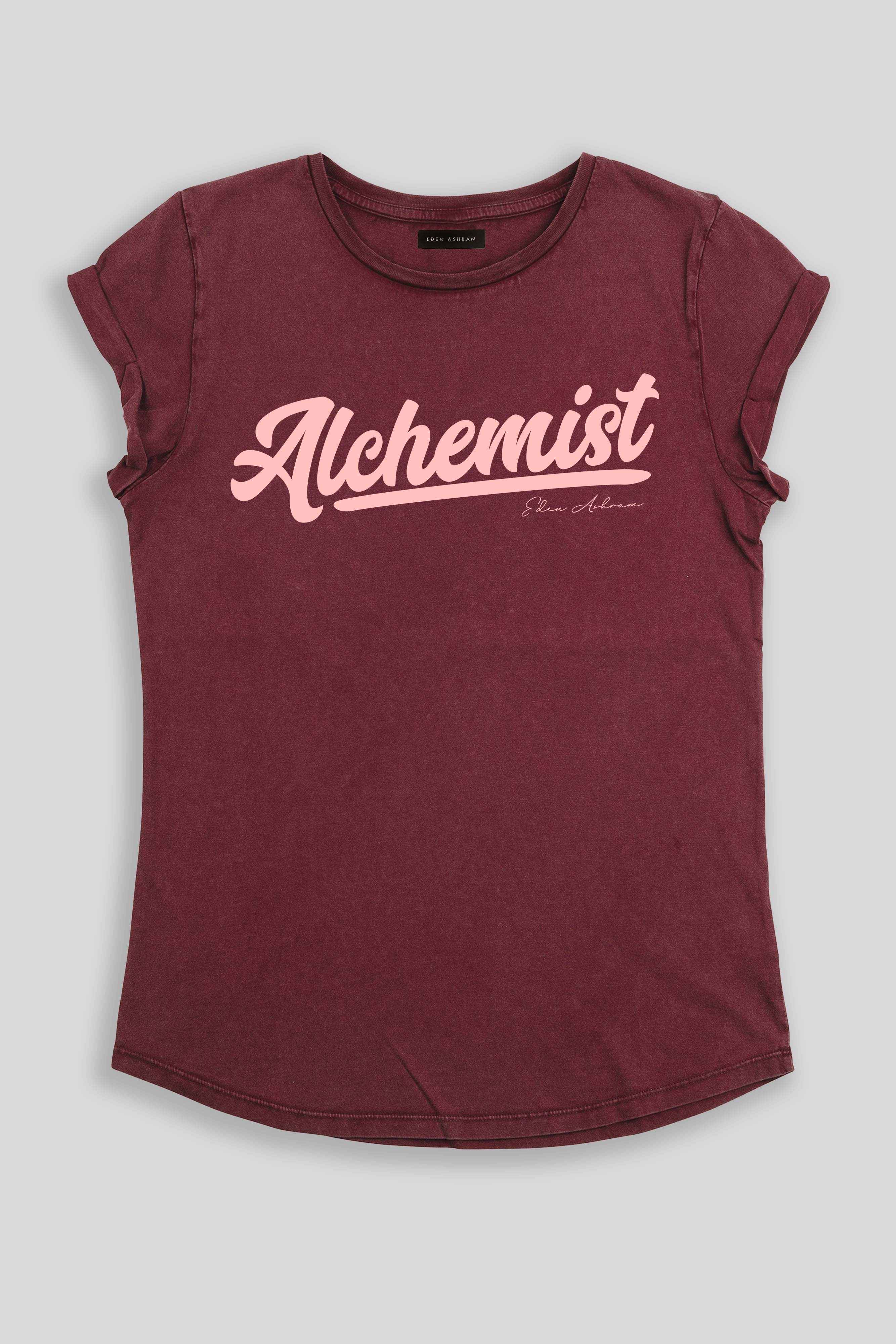 Eden Ashram Alchemist Premium Rolled Sleeve T-Shirt Stonewash Burgundy