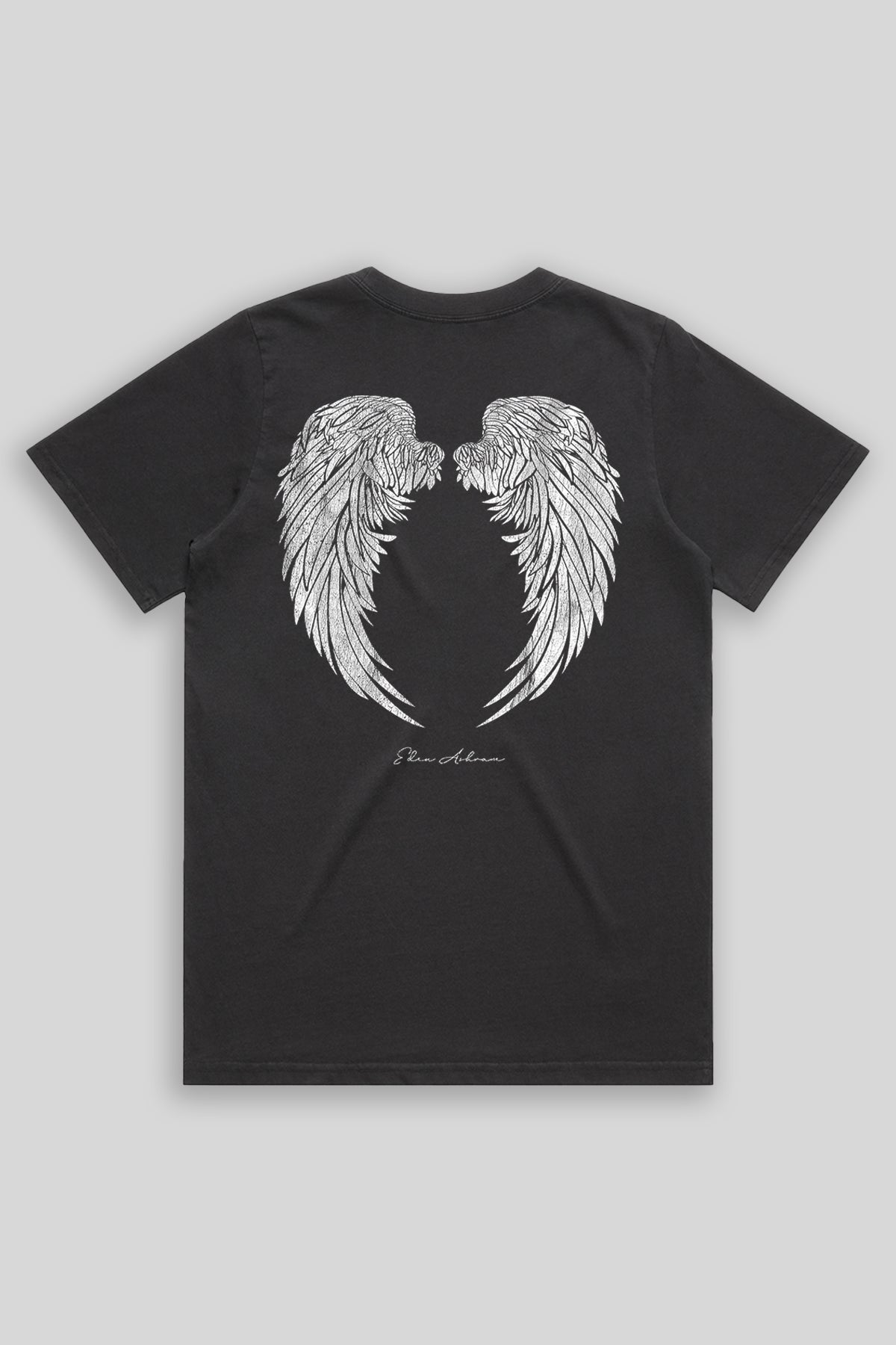 Eden Ashram Angel Wings Faded Rocker T-Shirt Faded Black