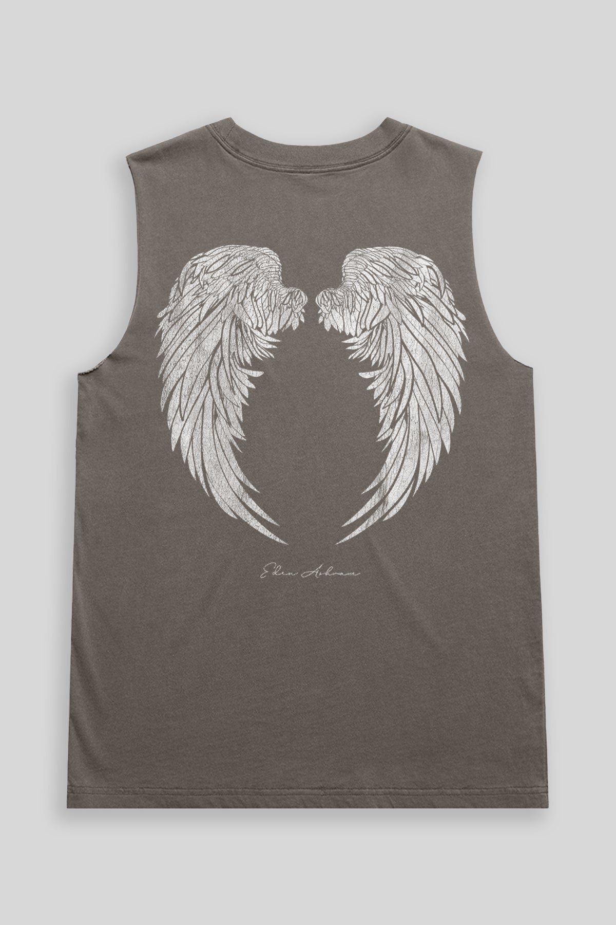 Eden Ashram Angel Wings Faded Rocker Tank Faded Grey