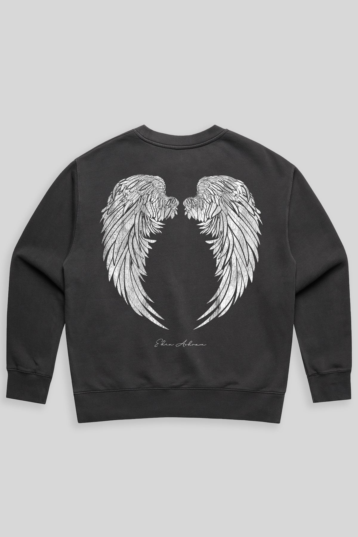 Eden Ashram Angel Wings Premium Faded Sweatshirt Faded Black