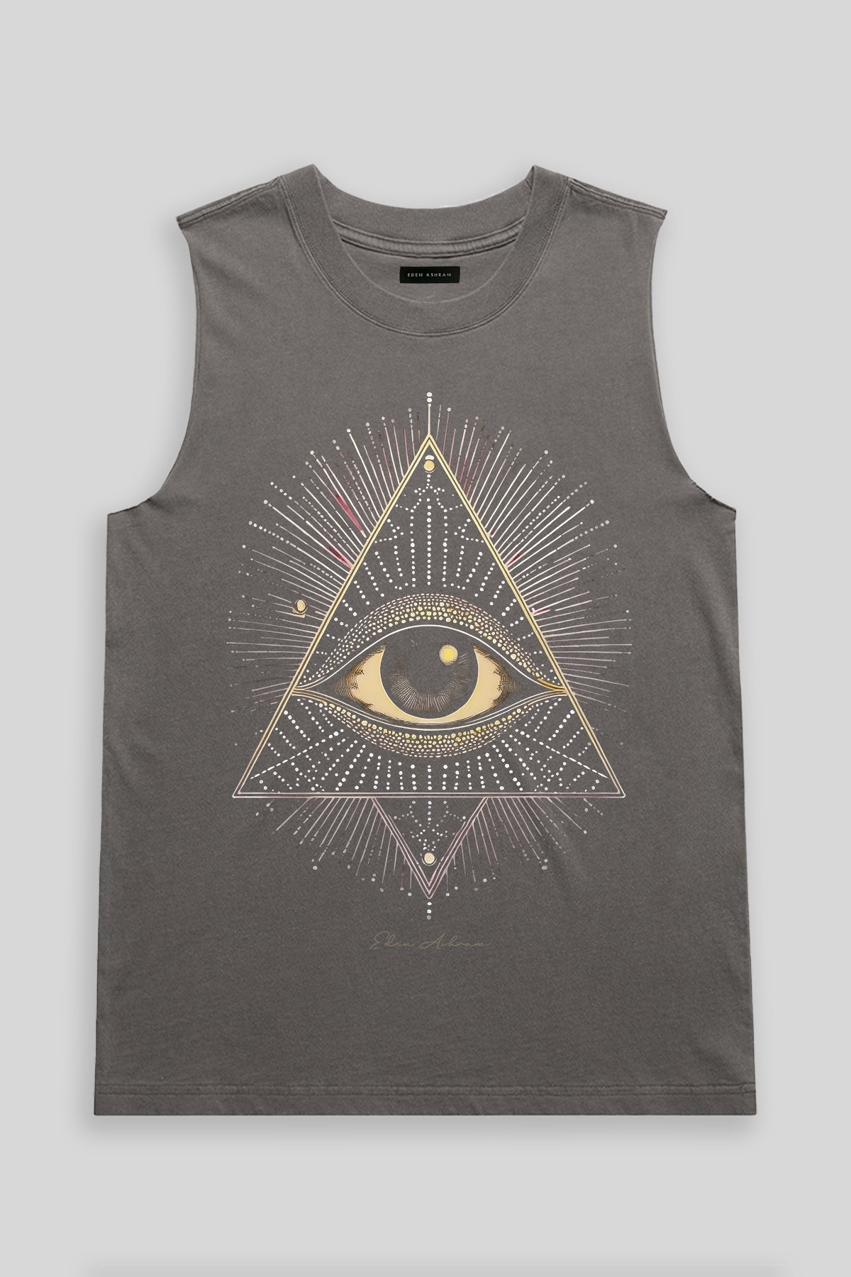 Eden Ashram Cosmic Eye Faded Rocker Tank Faded Grey