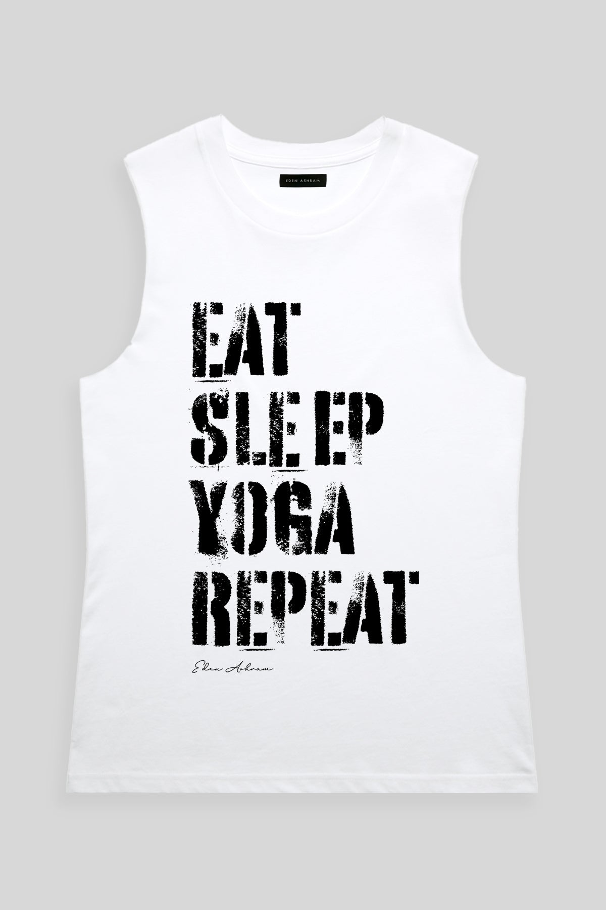Eden Ashram Eat Sleep Yoga Repeat Camden Tank White