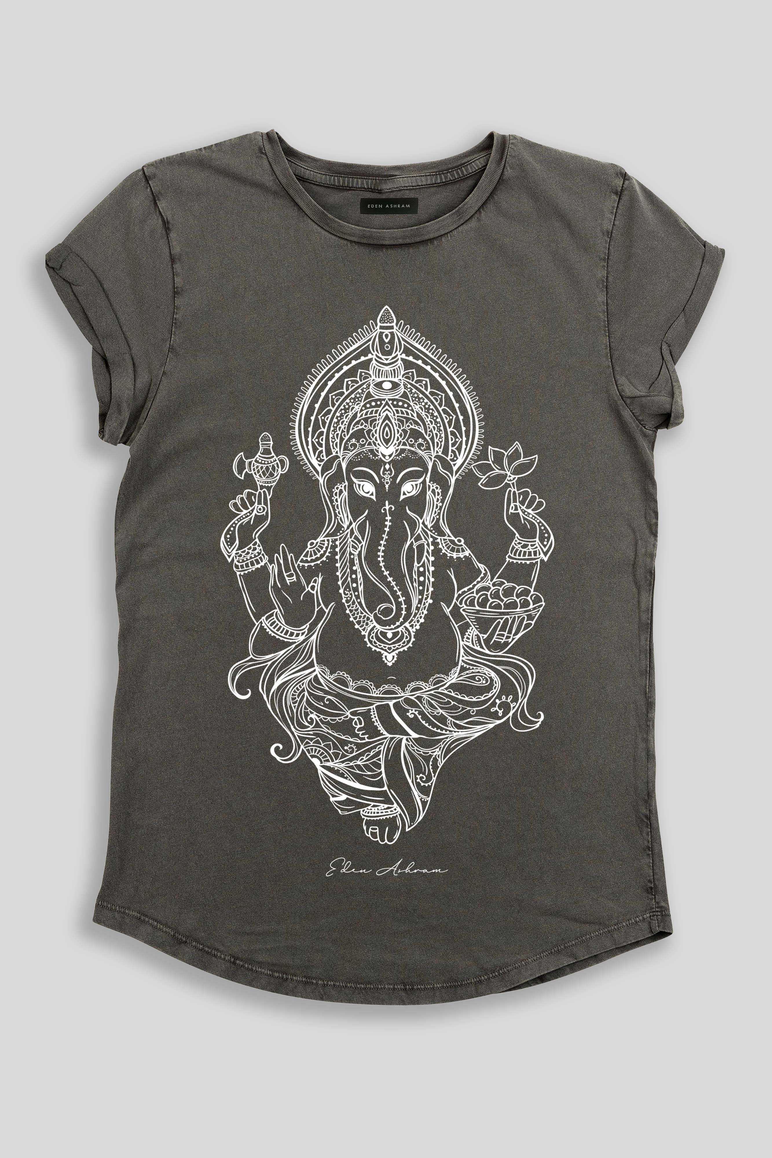 Eden Ashram Ganesha Premium Rolled Sleeve T-Shirt Stonewash Grey