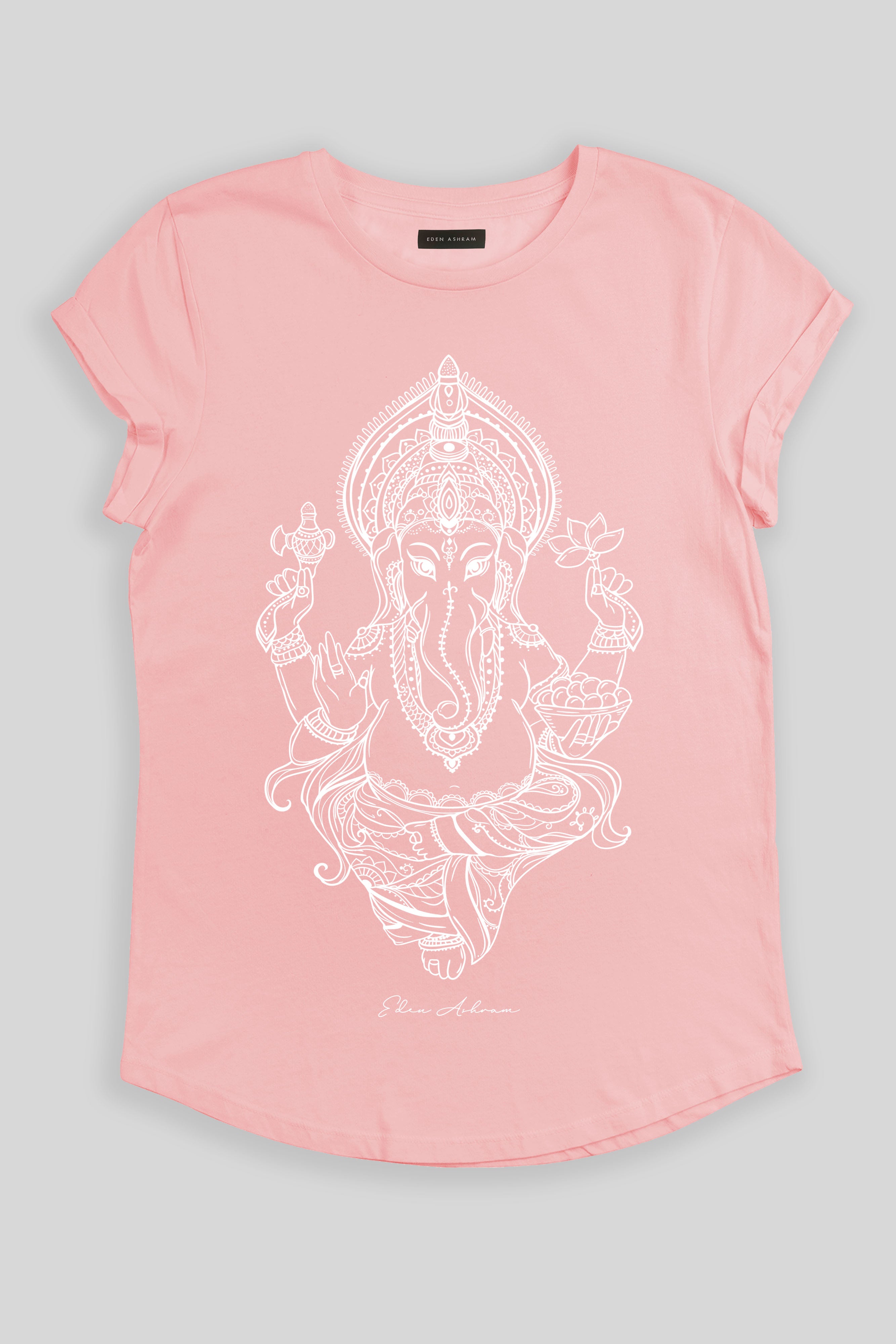 Eden Ashram Ganesha Premium Rolled Sleeve T-Shirt Stonewash Pink