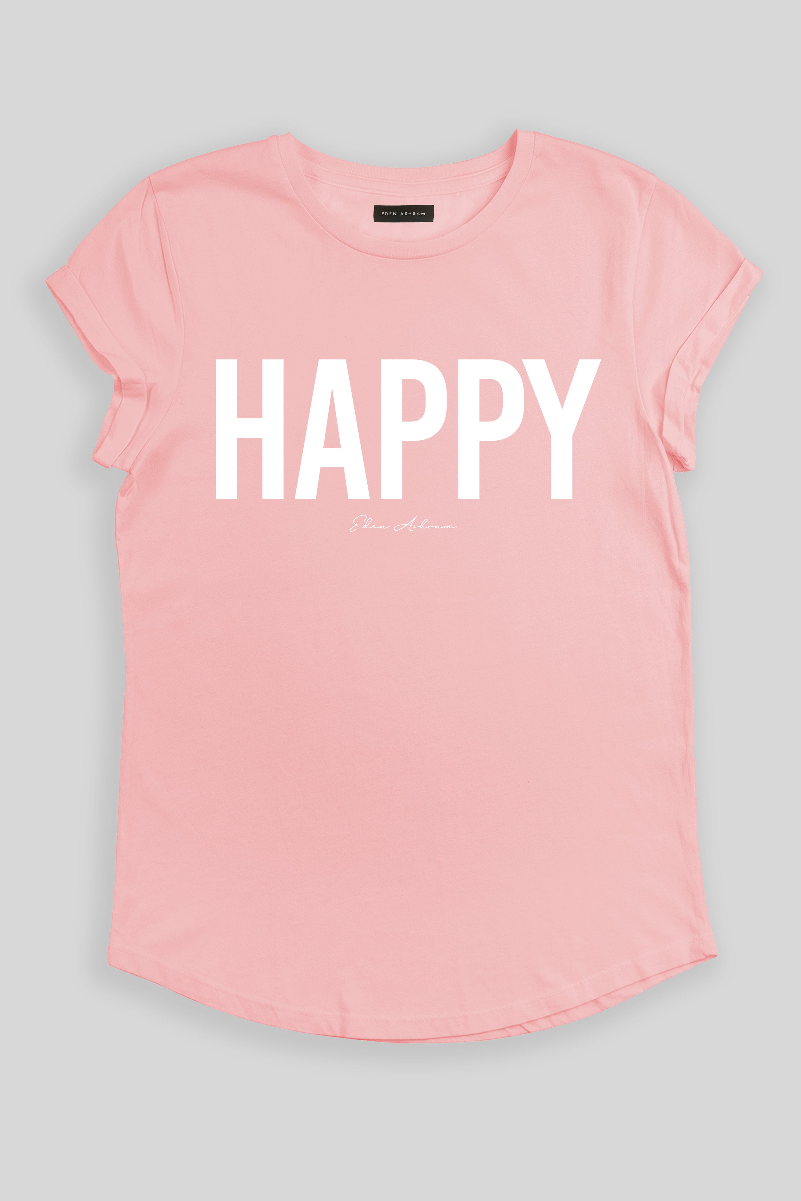 Eden Ashram Happy Premium Rolled Sleeve T-Shirt Stonewash Pink