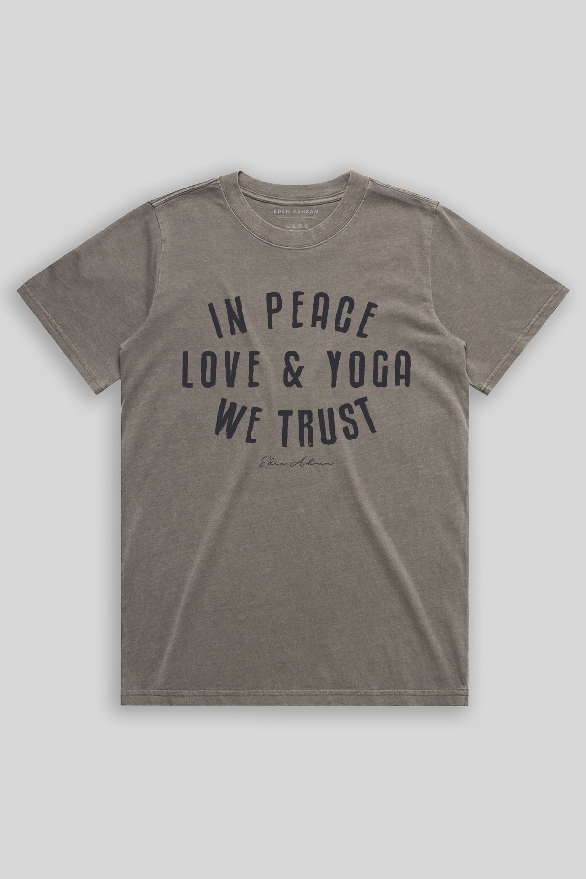 Eden Ashram In Peace, Love & Yoga We Trust Faded Rocker T-Shirt Faded Grey