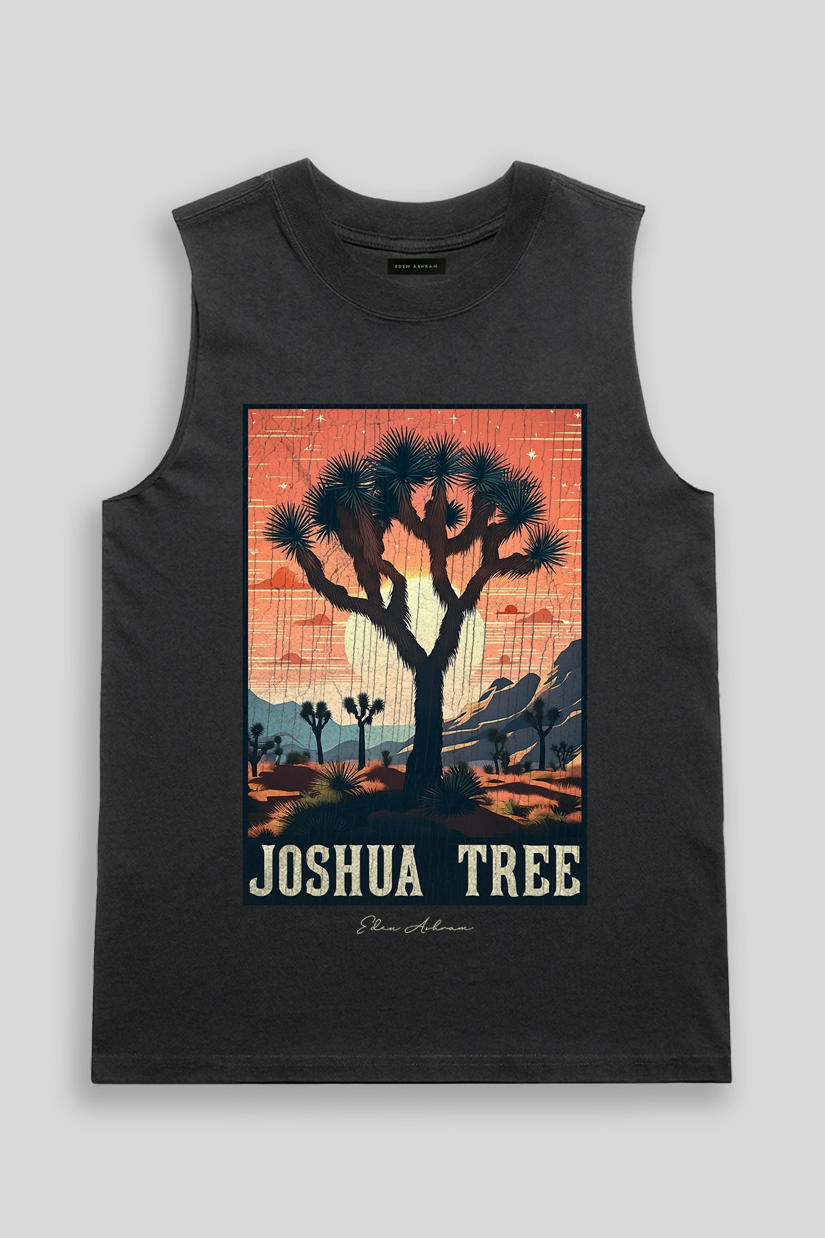 Eden Ashram Joshua Tree Faded Rocker Tank Faded Black