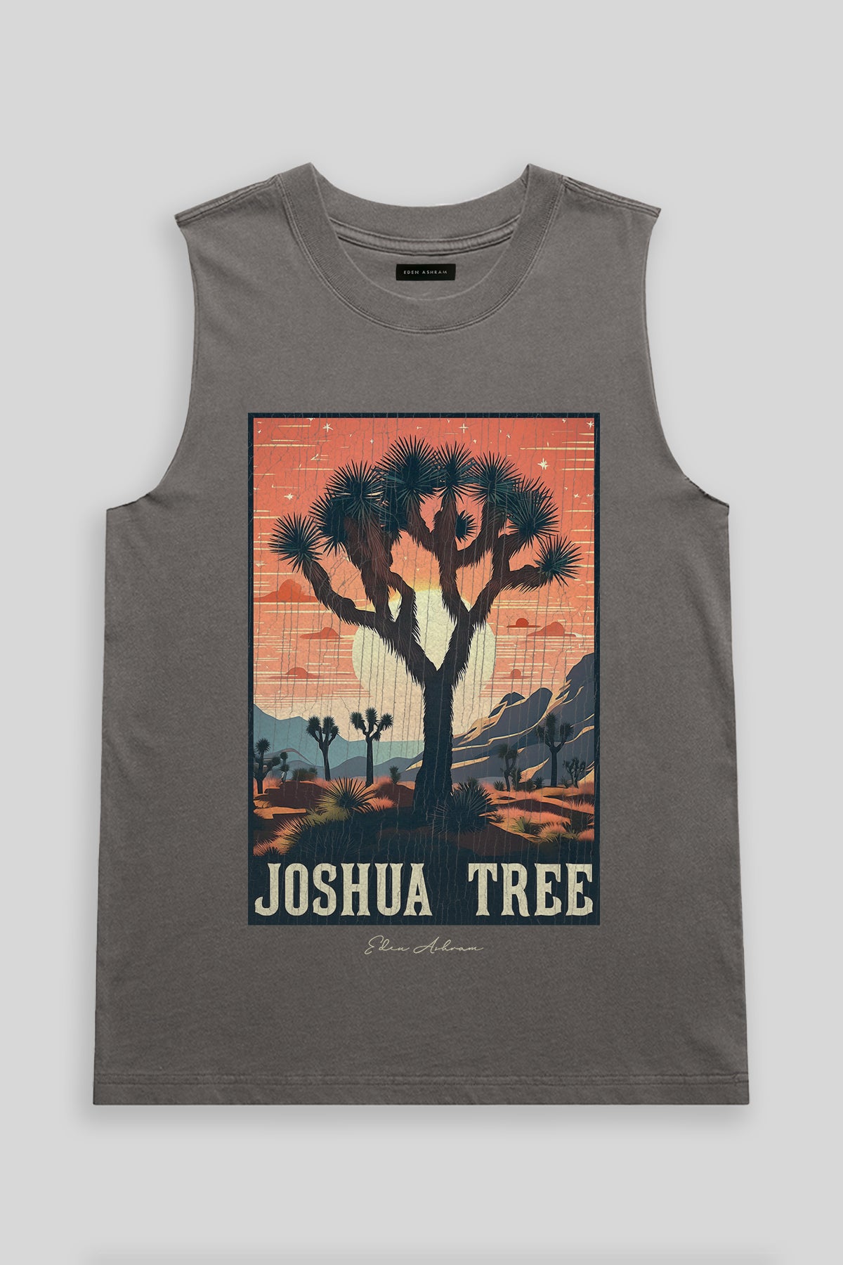 Eden Ashram Joshua Tree Faded Rocker Tank Faded Grey