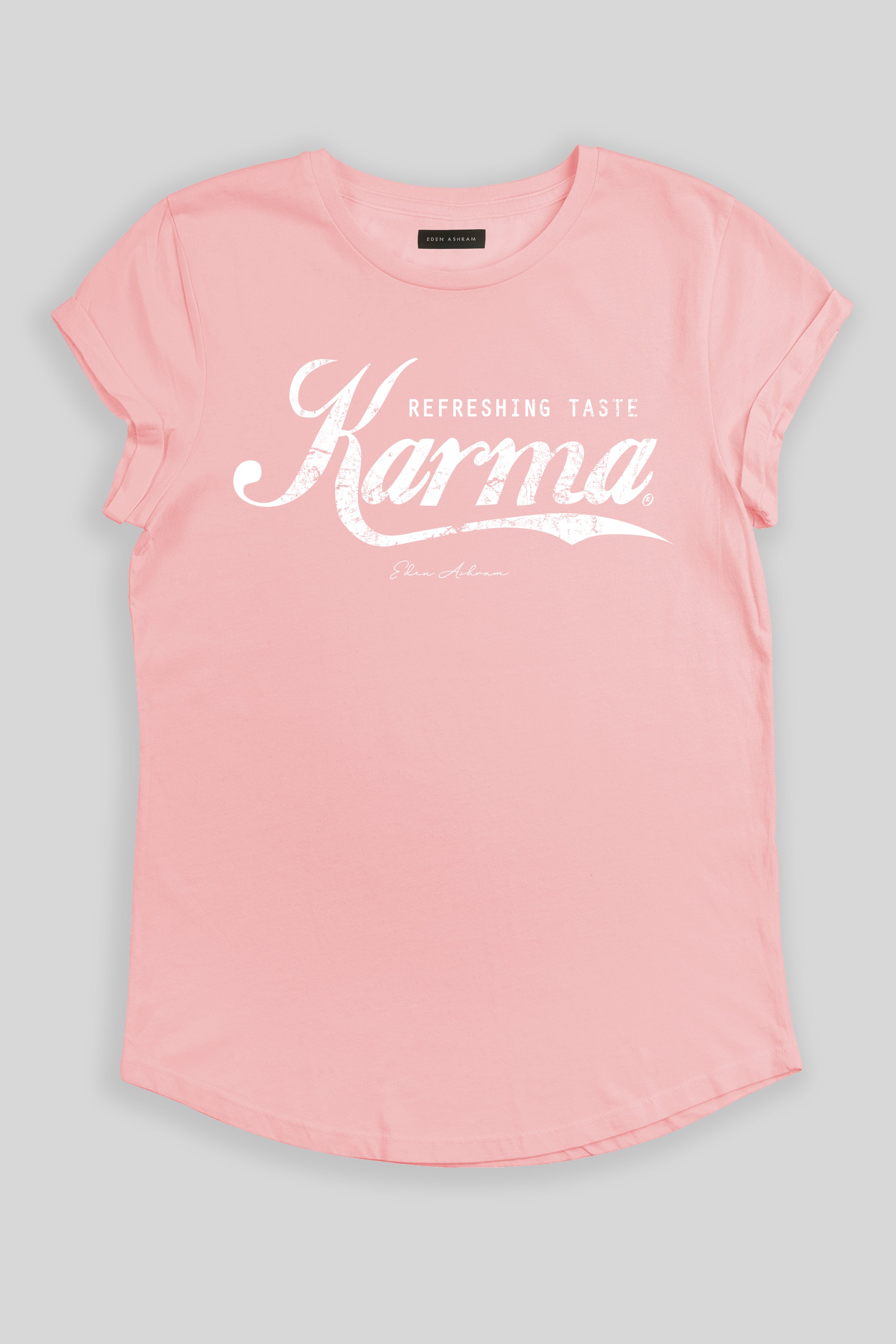 Eden Ashram Karma Swish Premium Rolled Sleeve T-Shirt Stonewash Pink