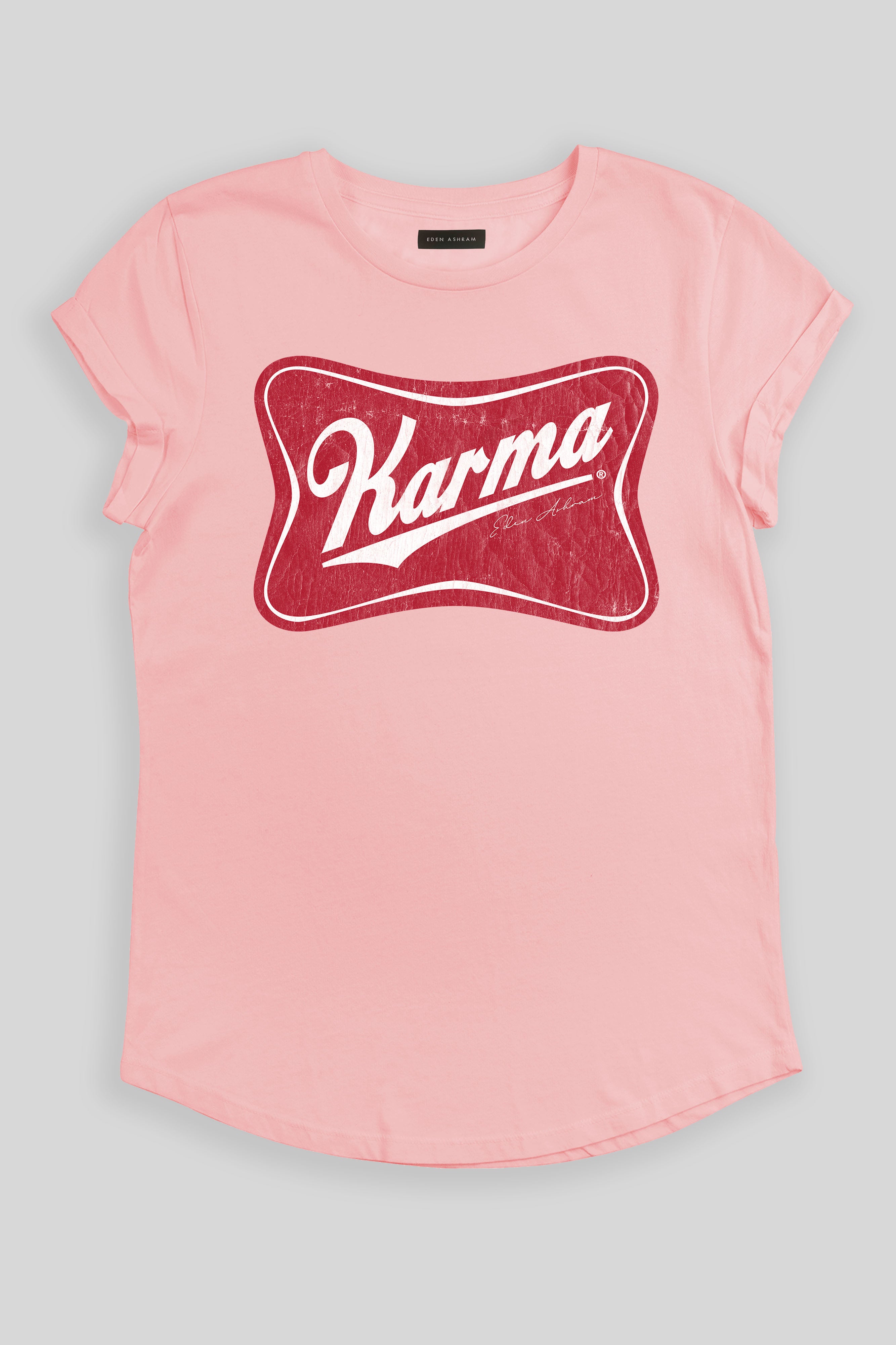 Eden Ashram Karma Beer Rolled Sleeve T-Shirt Stonewash Pink