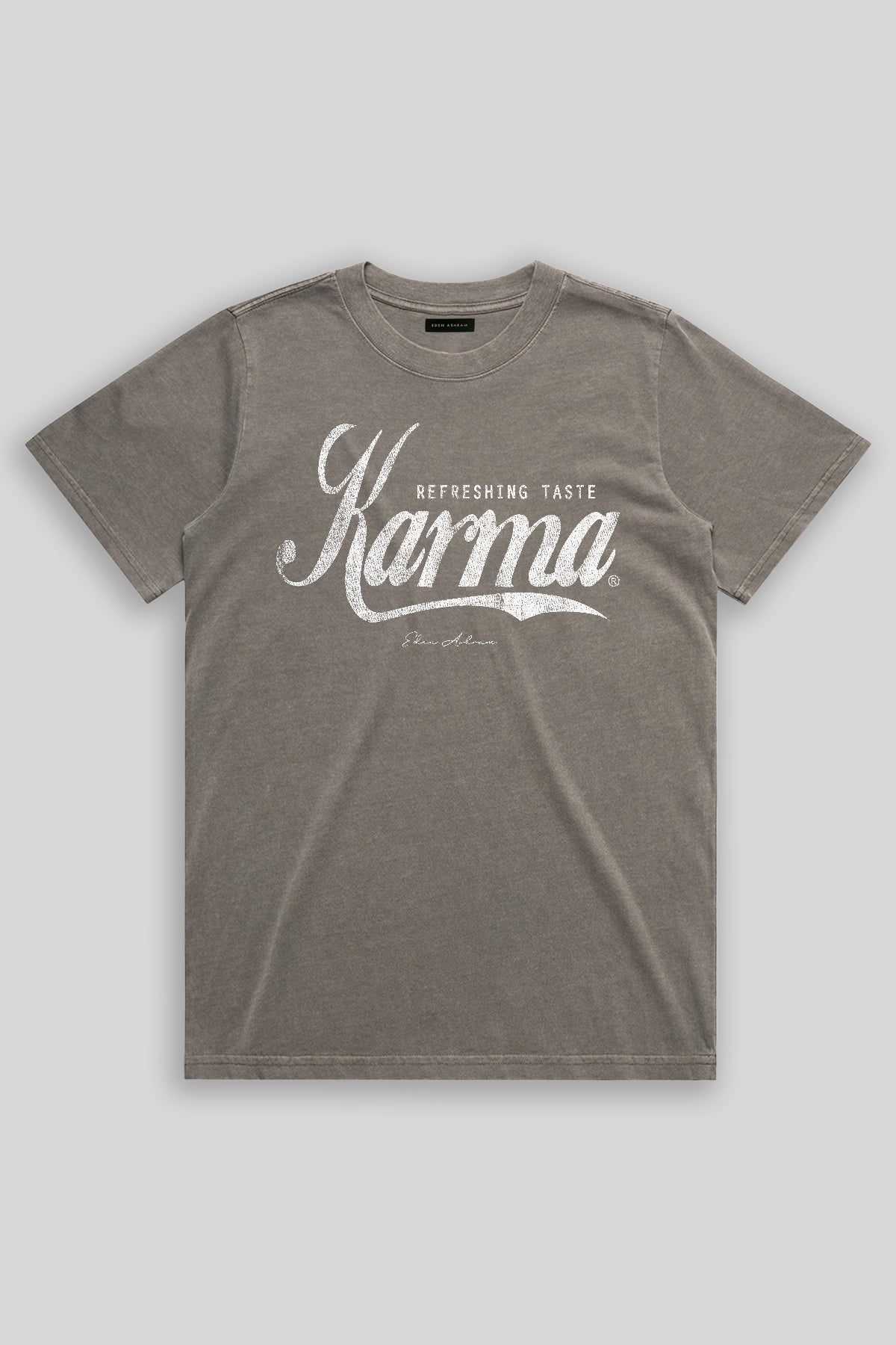 Eden Ashram Refreshing Karma Faded Rocker T-Shirt Faded Grey White