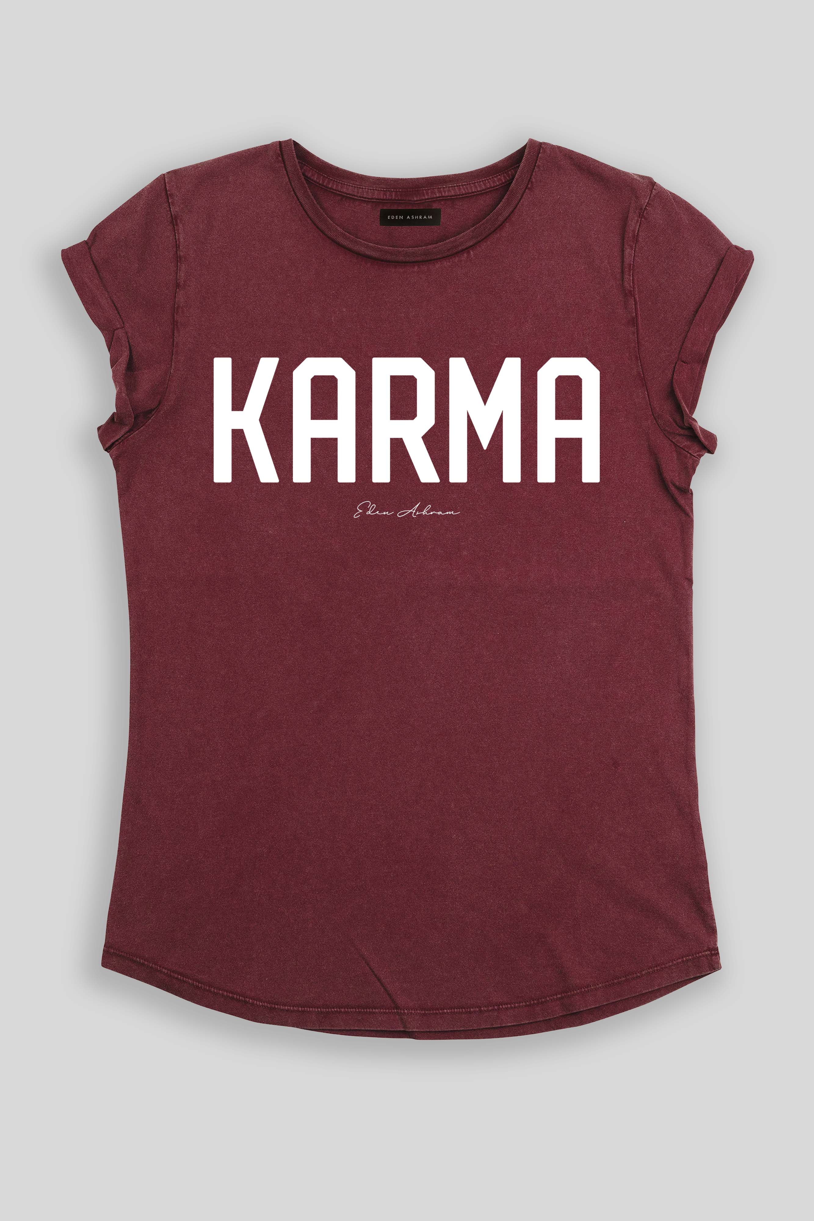 Eden Ashram KARMA Premium Rolled Sleeve T-Shirt Stonewash Burgundy