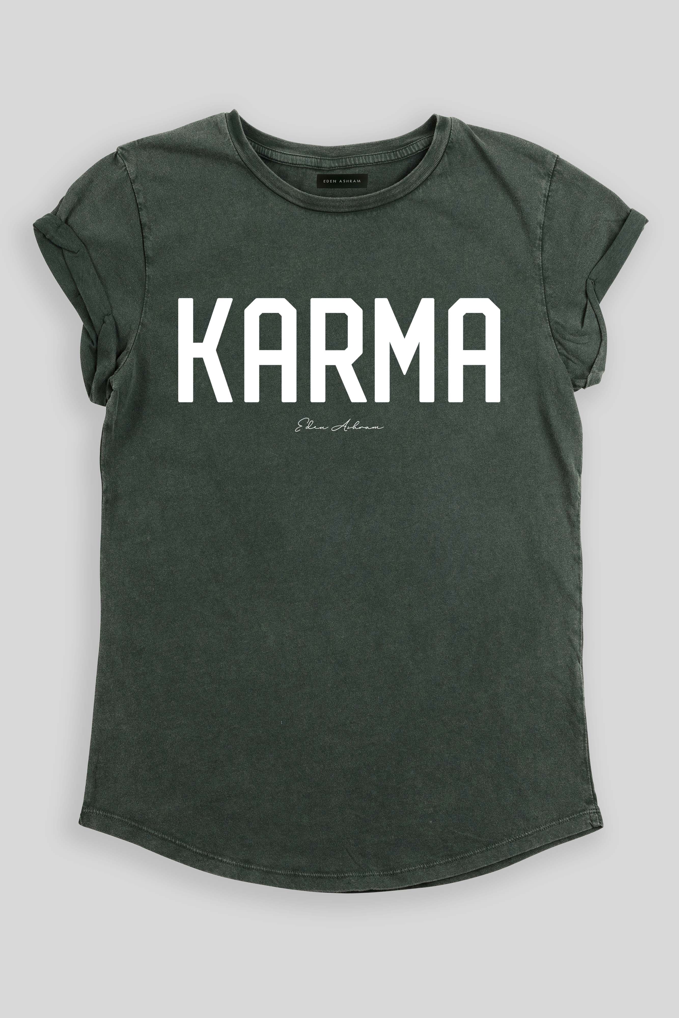 Eden Ashram KARMA Premium Rolled Sleeve T-Shirt Stonewash Green