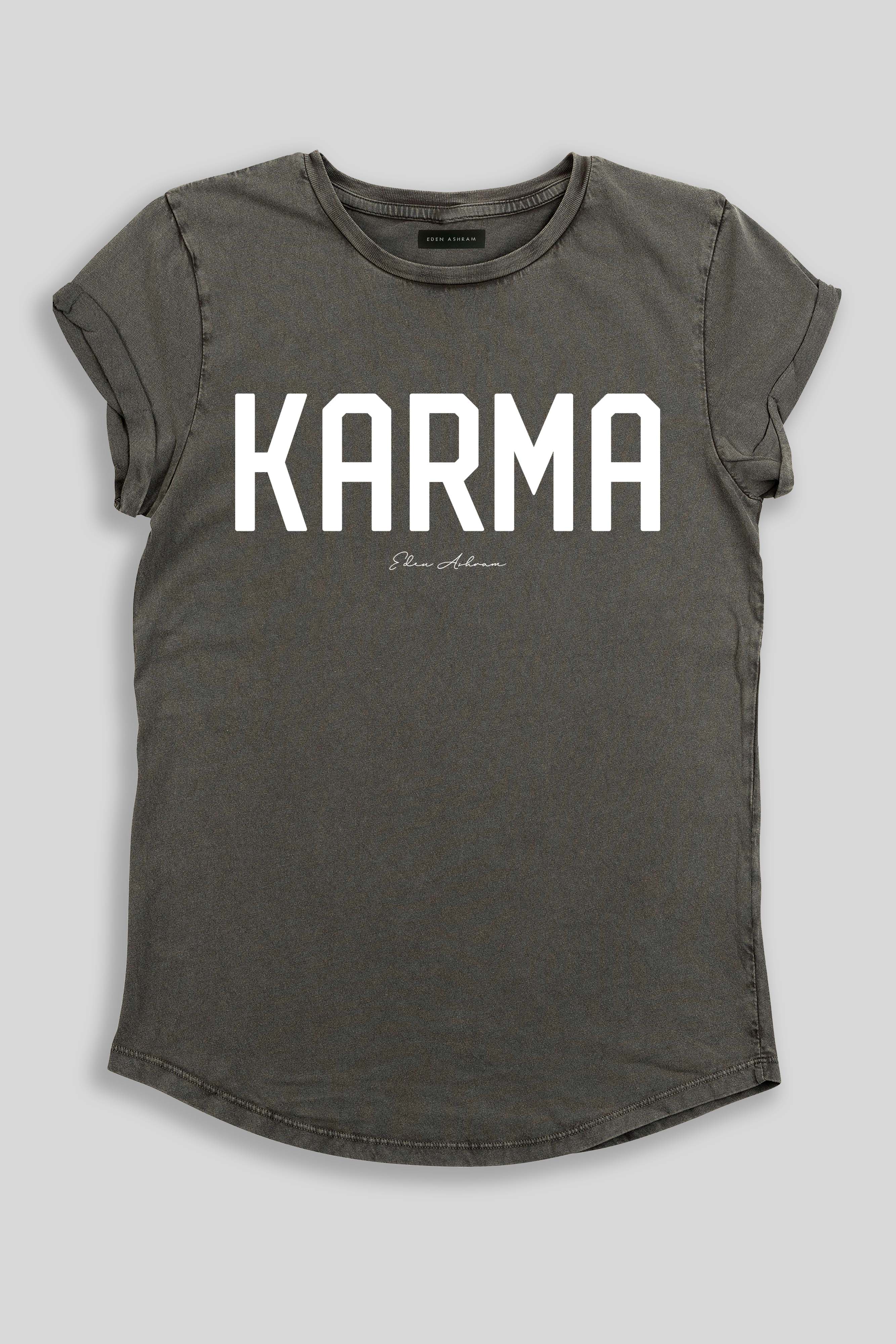 Eden Ashram KARMA Premium Rolled Sleeve T-Shirt Stonewash Grey