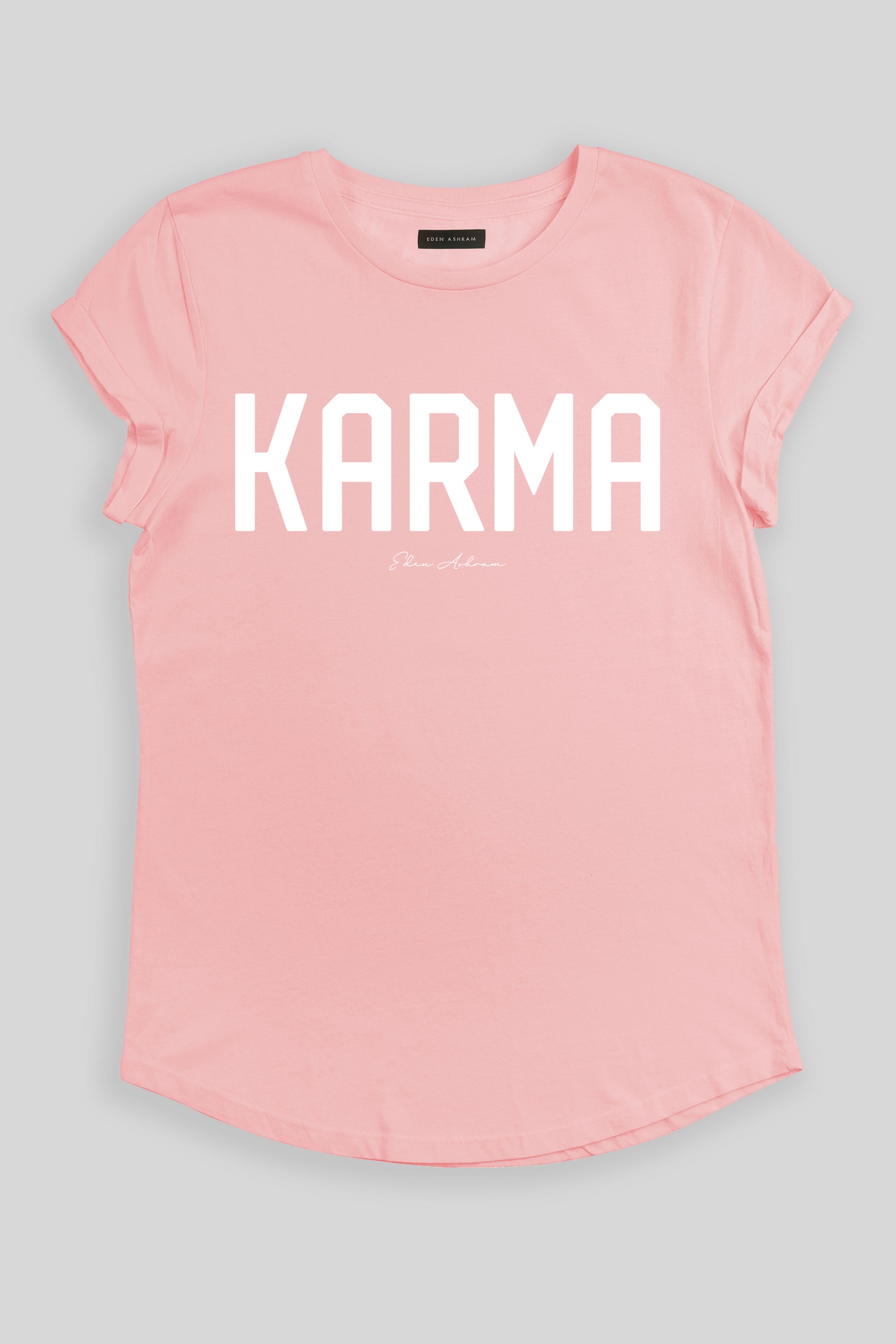 Eden Ashram KARMA Premium Rolled Sleeve T-Shirt Stonewash Pink