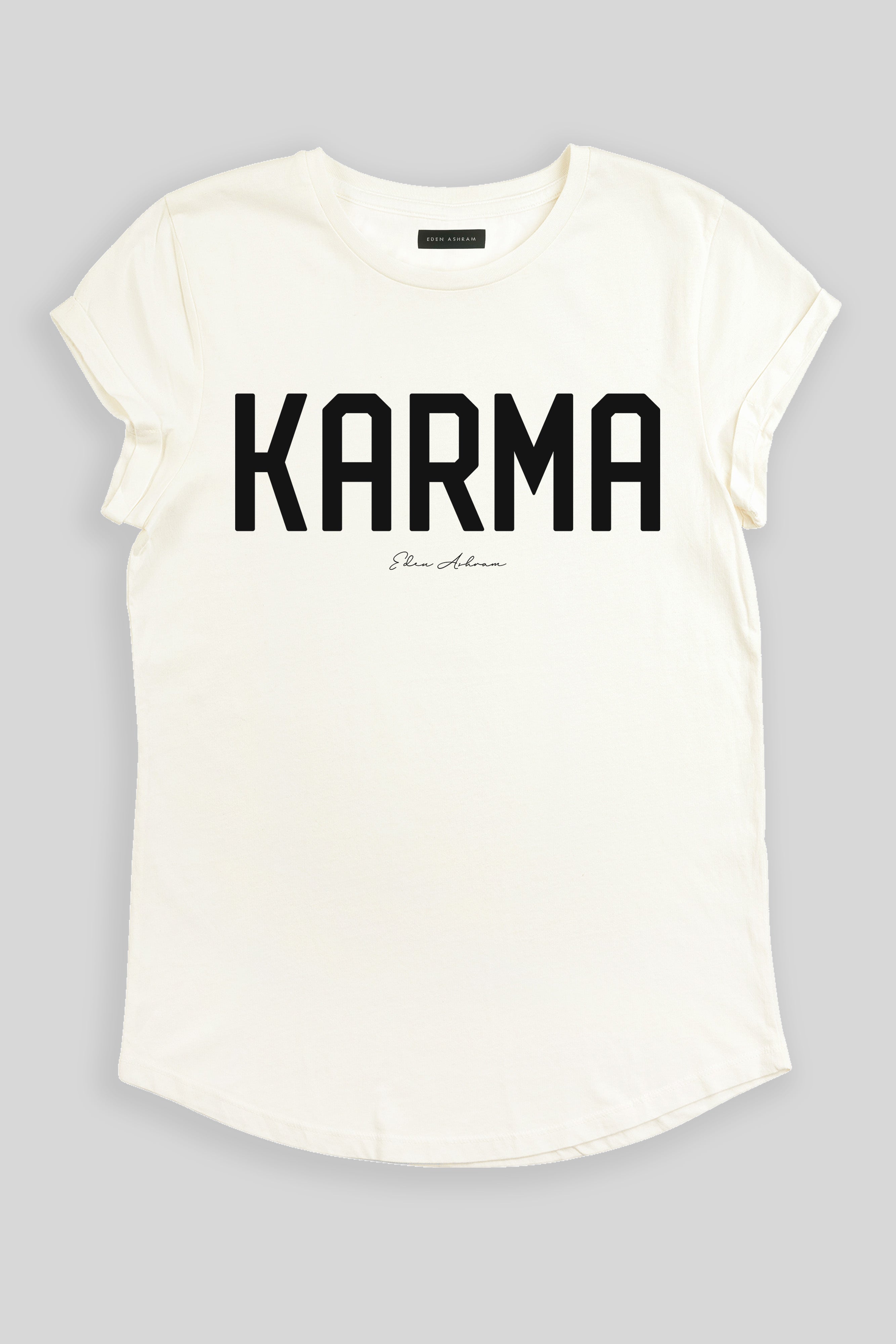 Eden Ashram KARMA Premium Rolled Sleeve T-Shirt Stonewash White