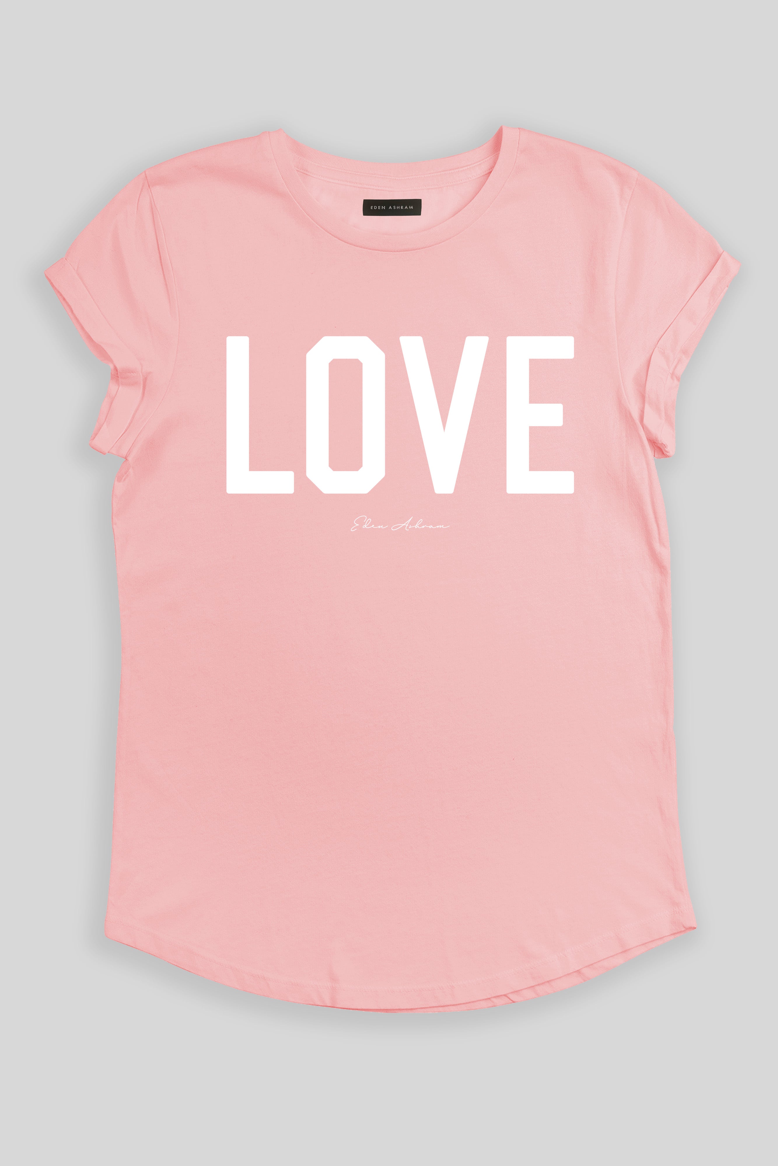 Eden Ashram LOVE Premium Rolled Sleeve T-Shirt Stonewash Pink