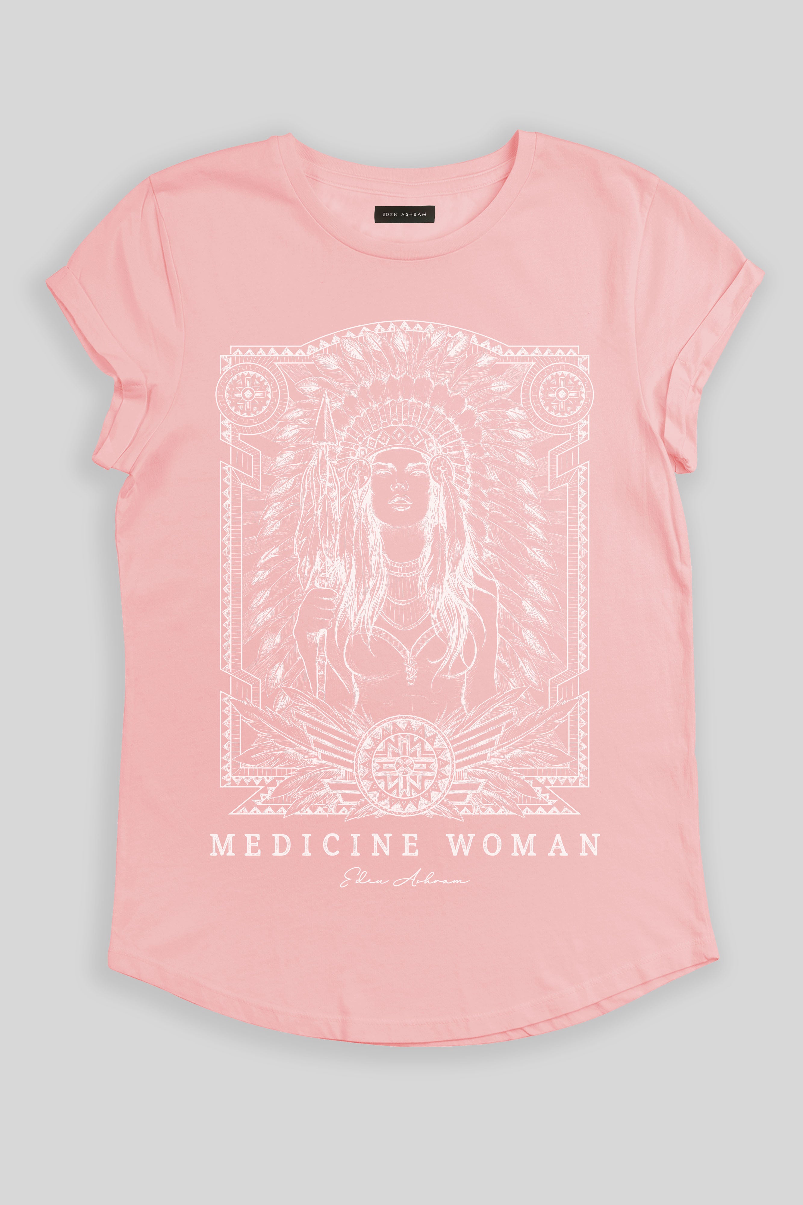 Eden Ashram Medicine Woman Premium Rolled Sleeve T-Shirt Stonewash Pink