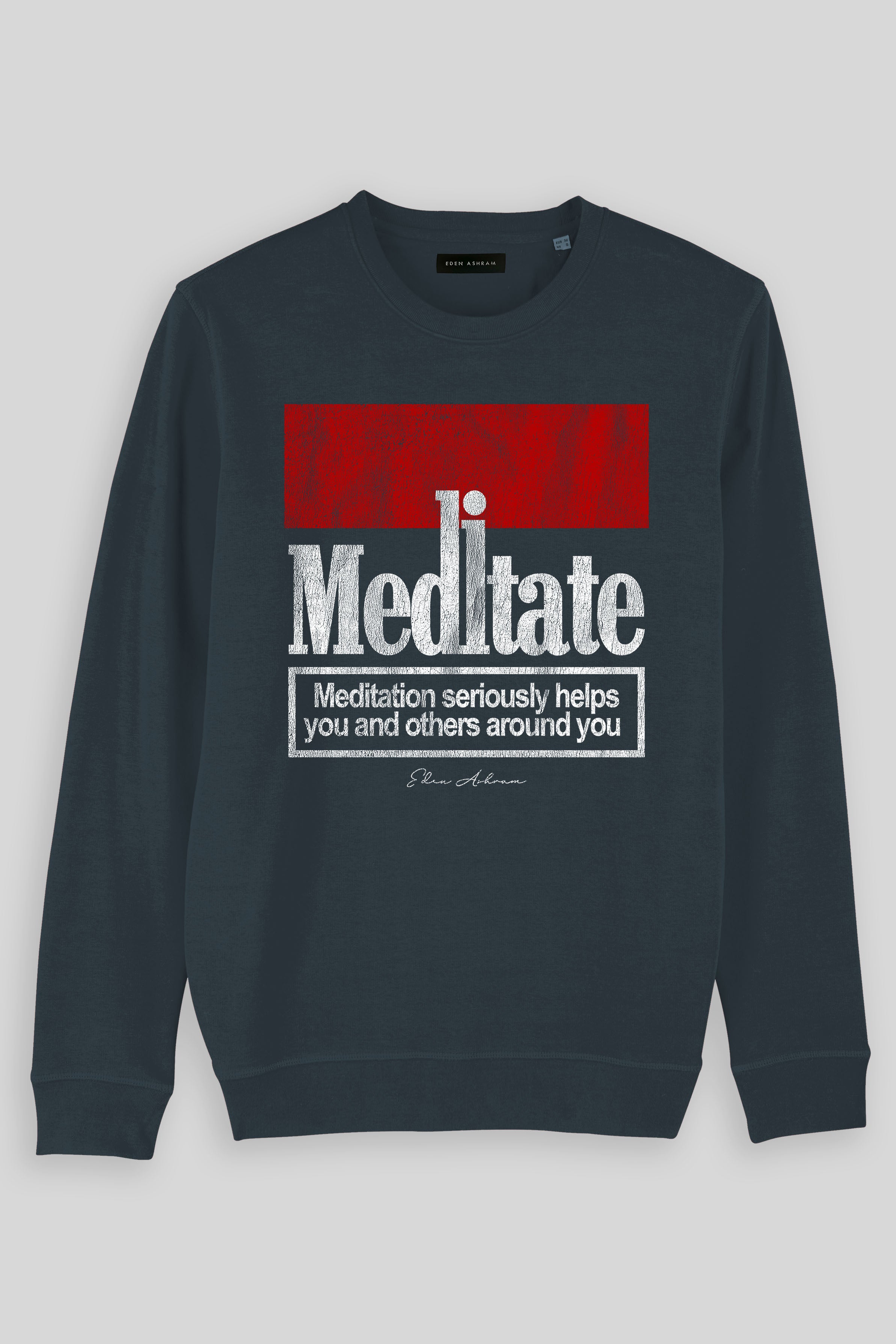 Eden Ashram Meditate 2.0 Premium Crew Neck Sweatshirt India Ink Grey