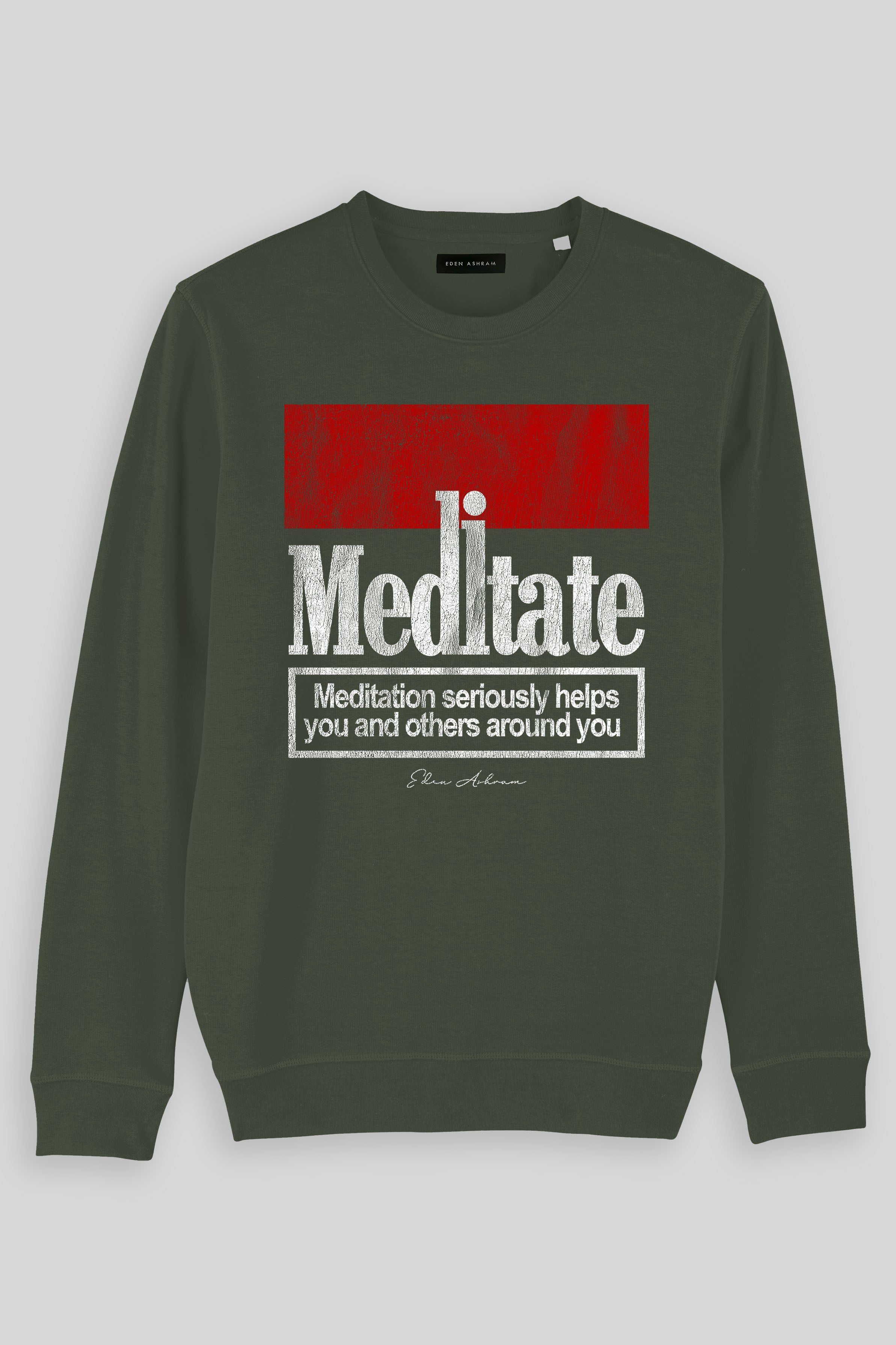 Eden Ashram Meditate 2.0 Premium Crew Neck Sweatshirt Khaki