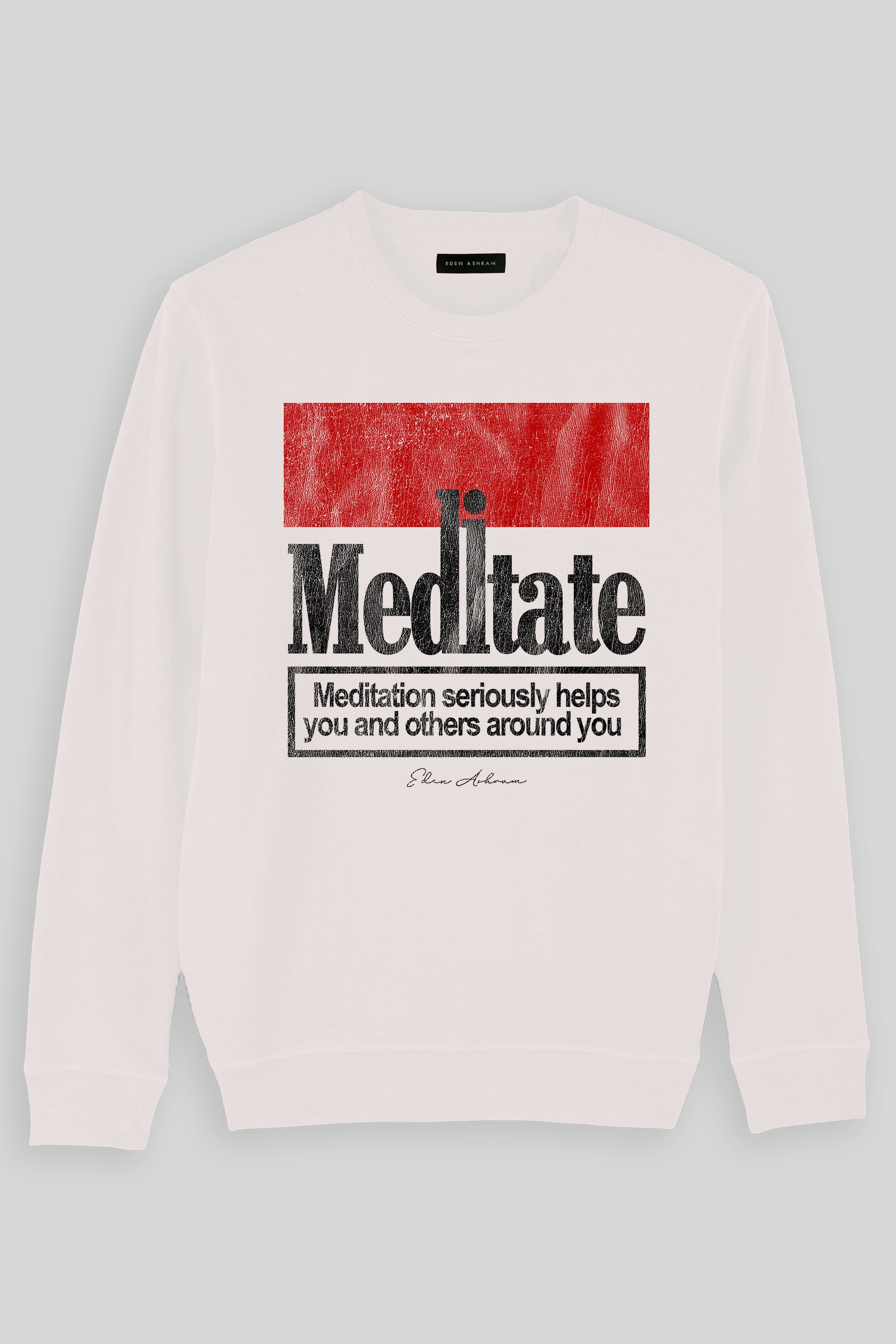 Eden Ashram Meditate 2.0 Premium Crew Neck Sweatshirt Vintage White