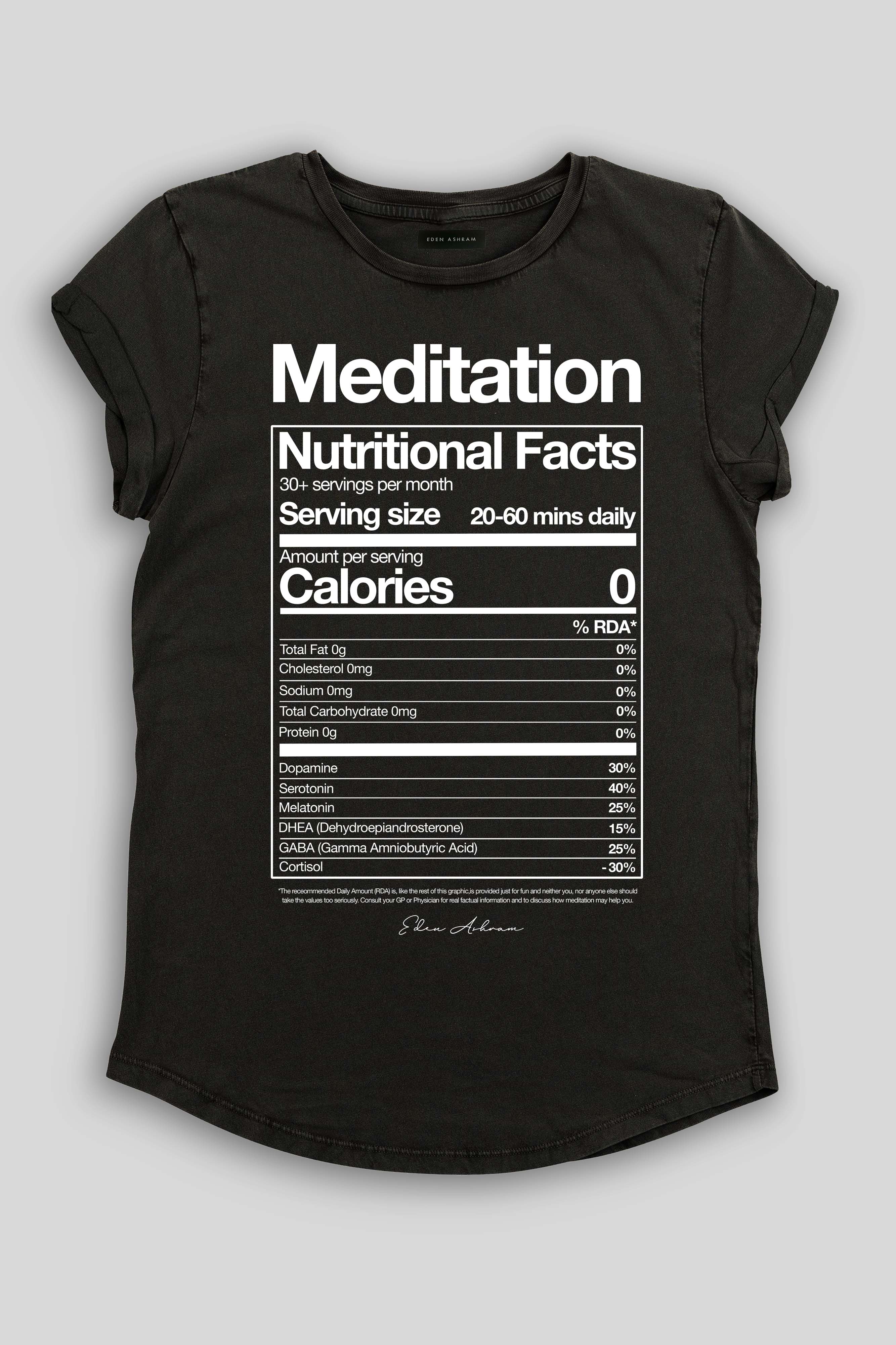 Meditation Nutritional Facts Premium Rolled Sleeve T-Shirt