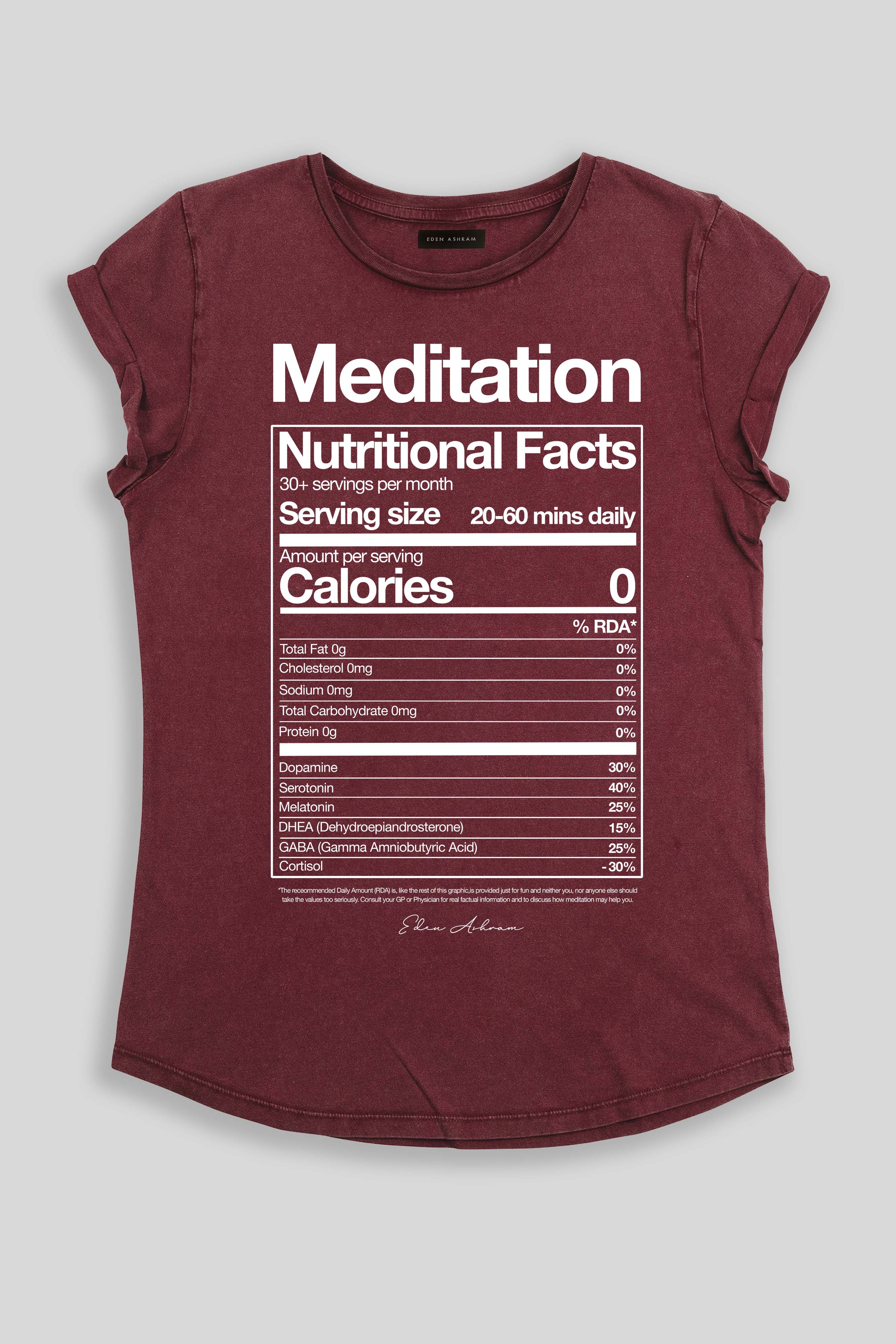 Meditation Nutritional Facts Premium Rolled Sleeve T-Shirt