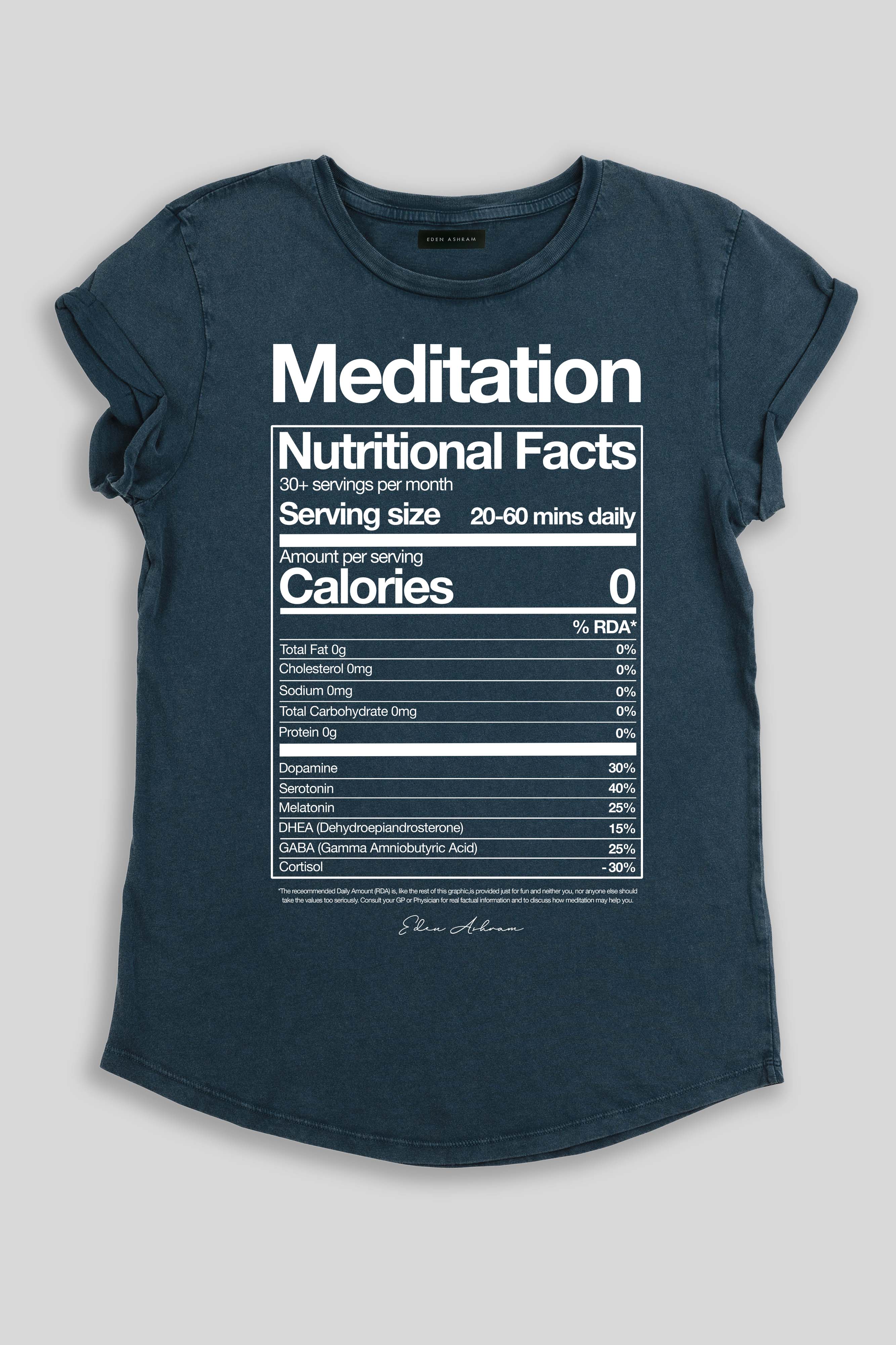 Meditation Nutritional Facts Premium Rolled Sleeve T-Shirt