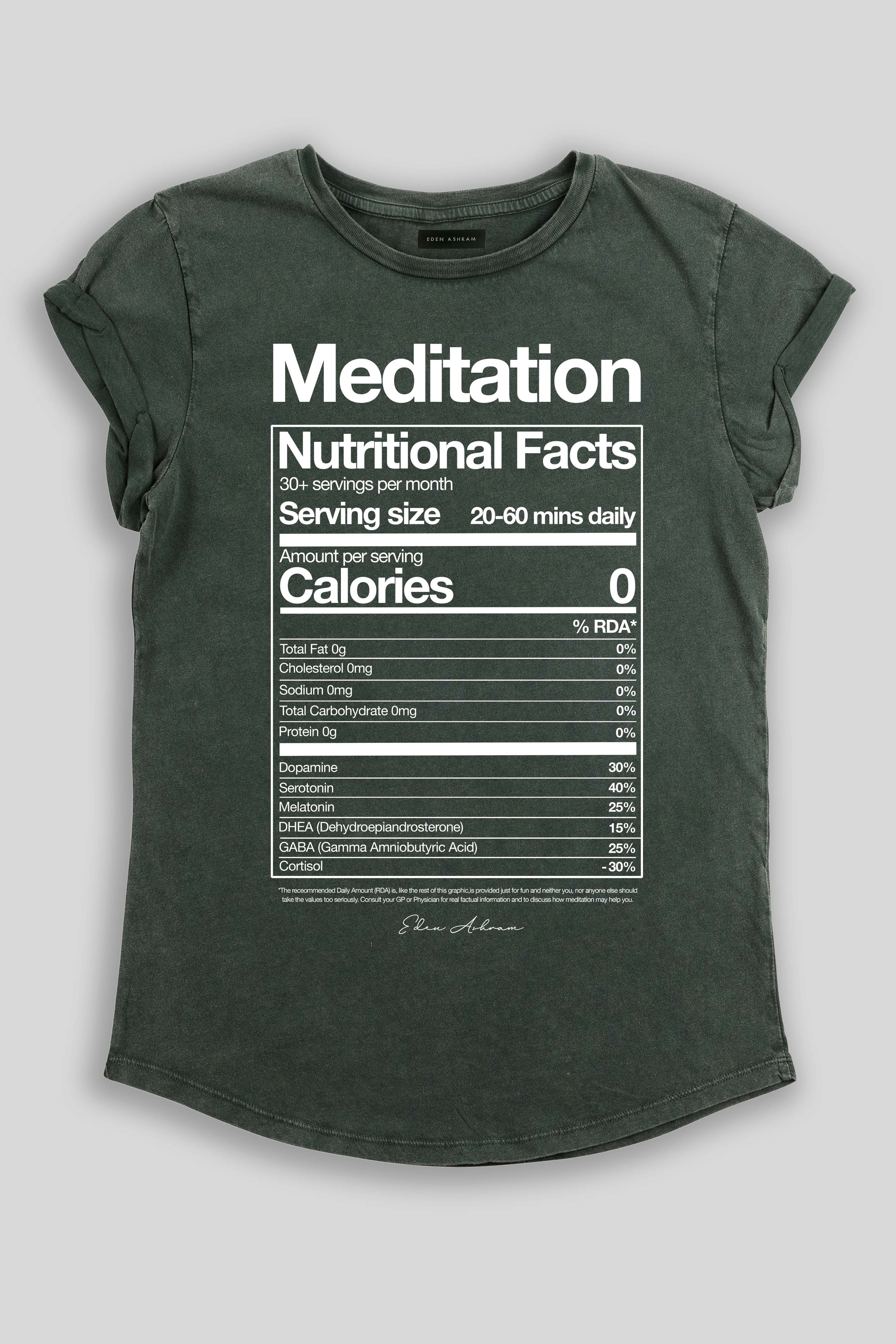 Meditation Nutritional Facts Premium Rolled Sleeve T-Shirt