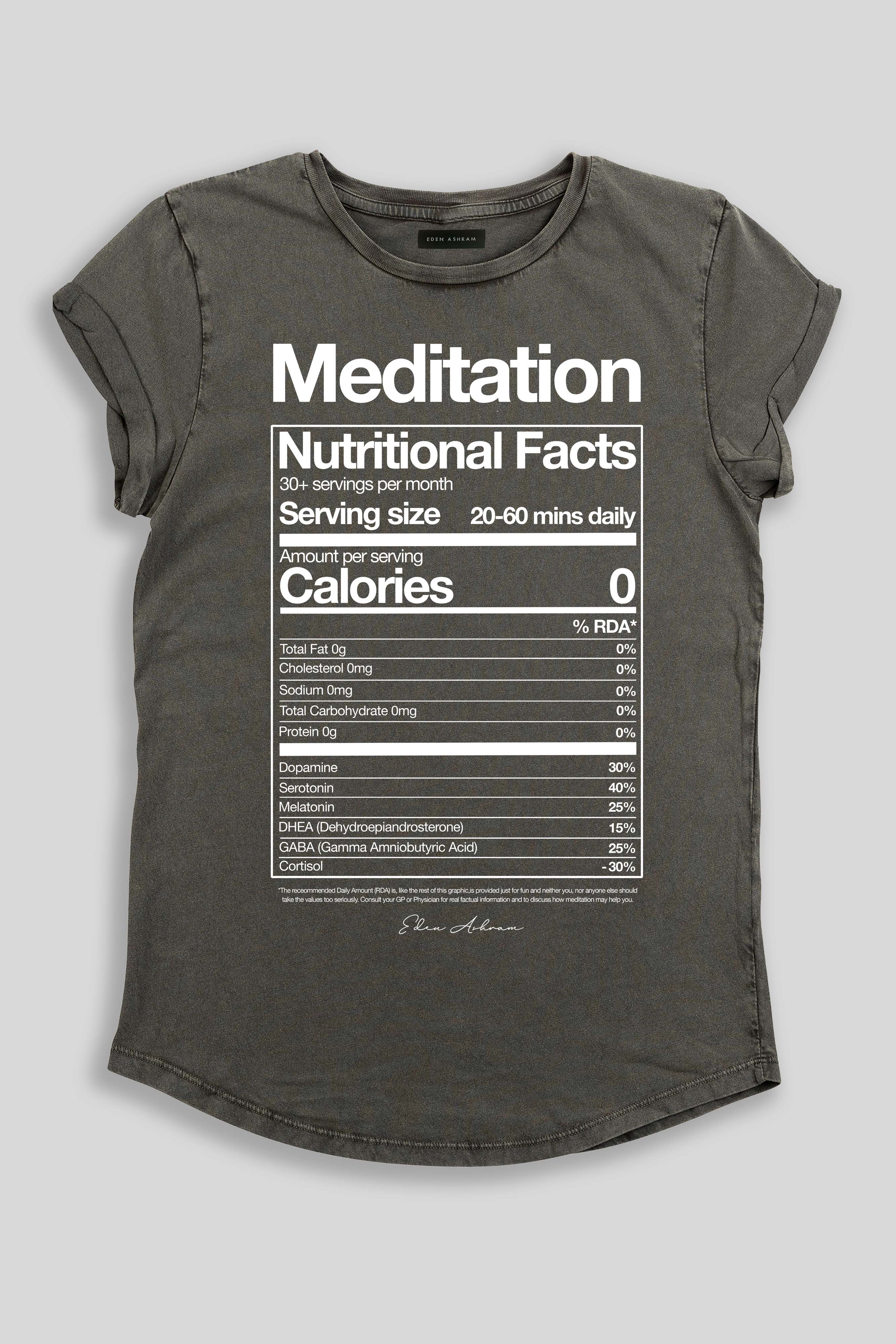 Meditation Nutritional Facts Premium Rolled Sleeve T-Shirt