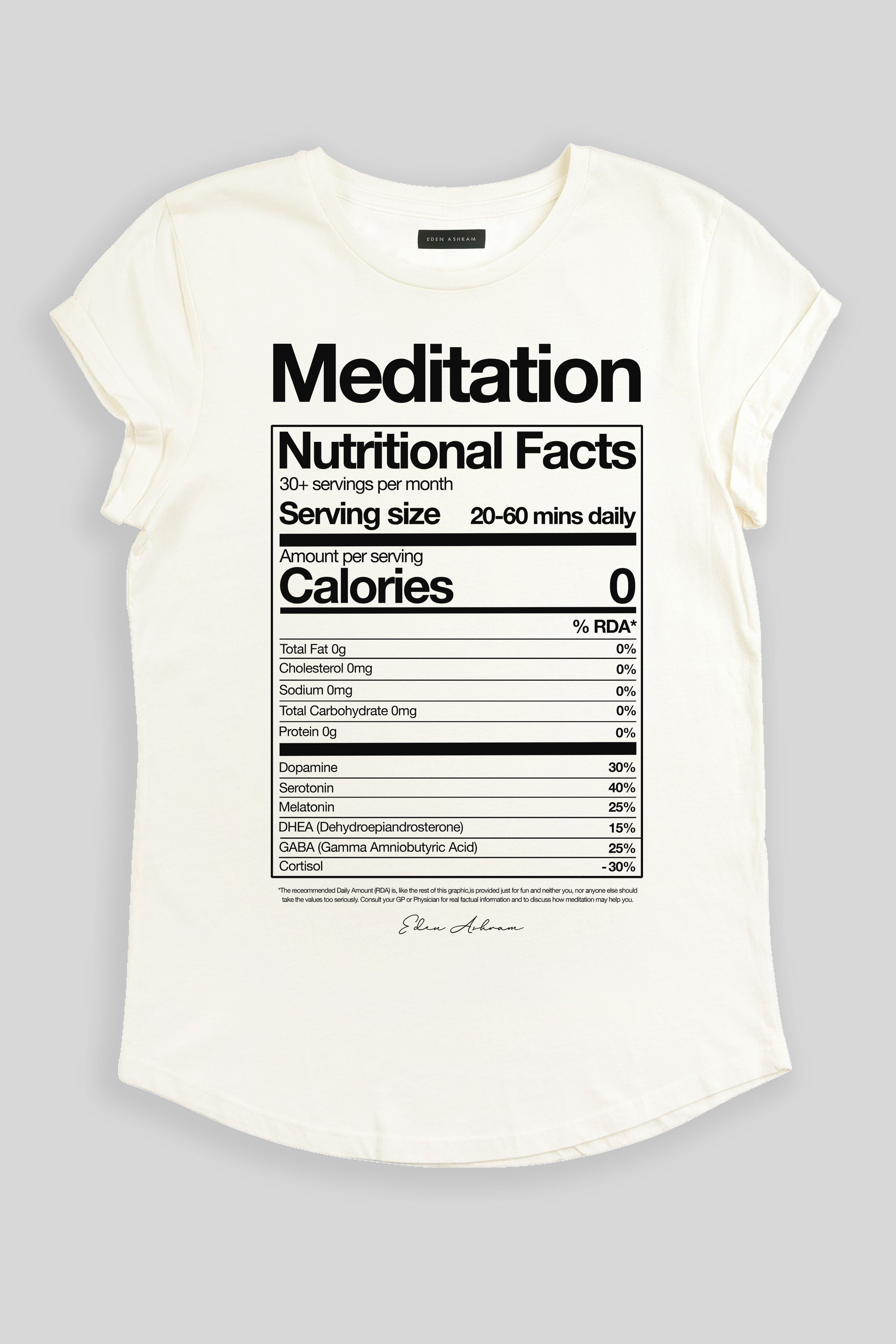 Meditation Nutritional Facts Premium Rolled Sleeve T-Shirt