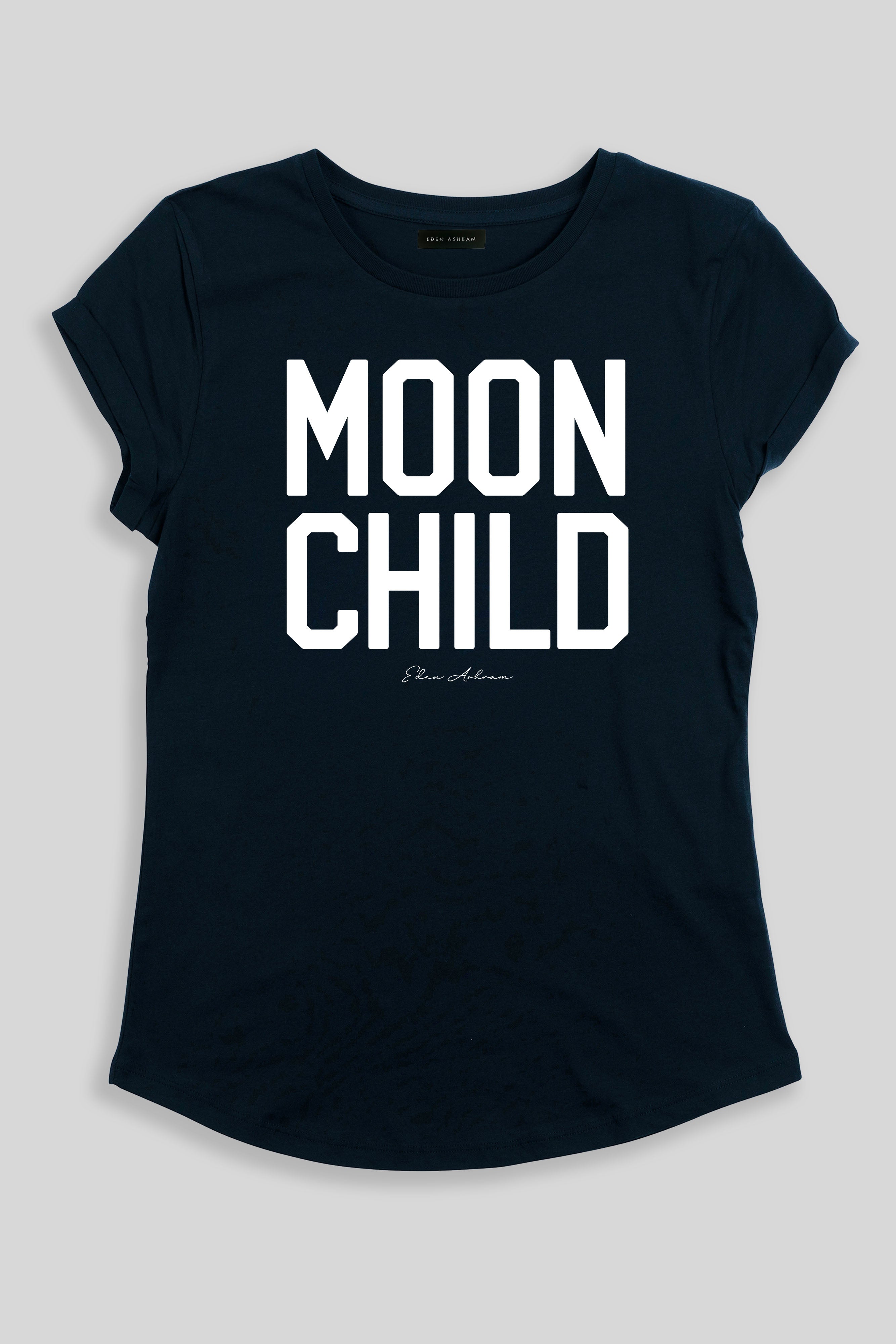 Eden Ashram Moon Child Rolled Sleeve T-Shirt Dark Navy