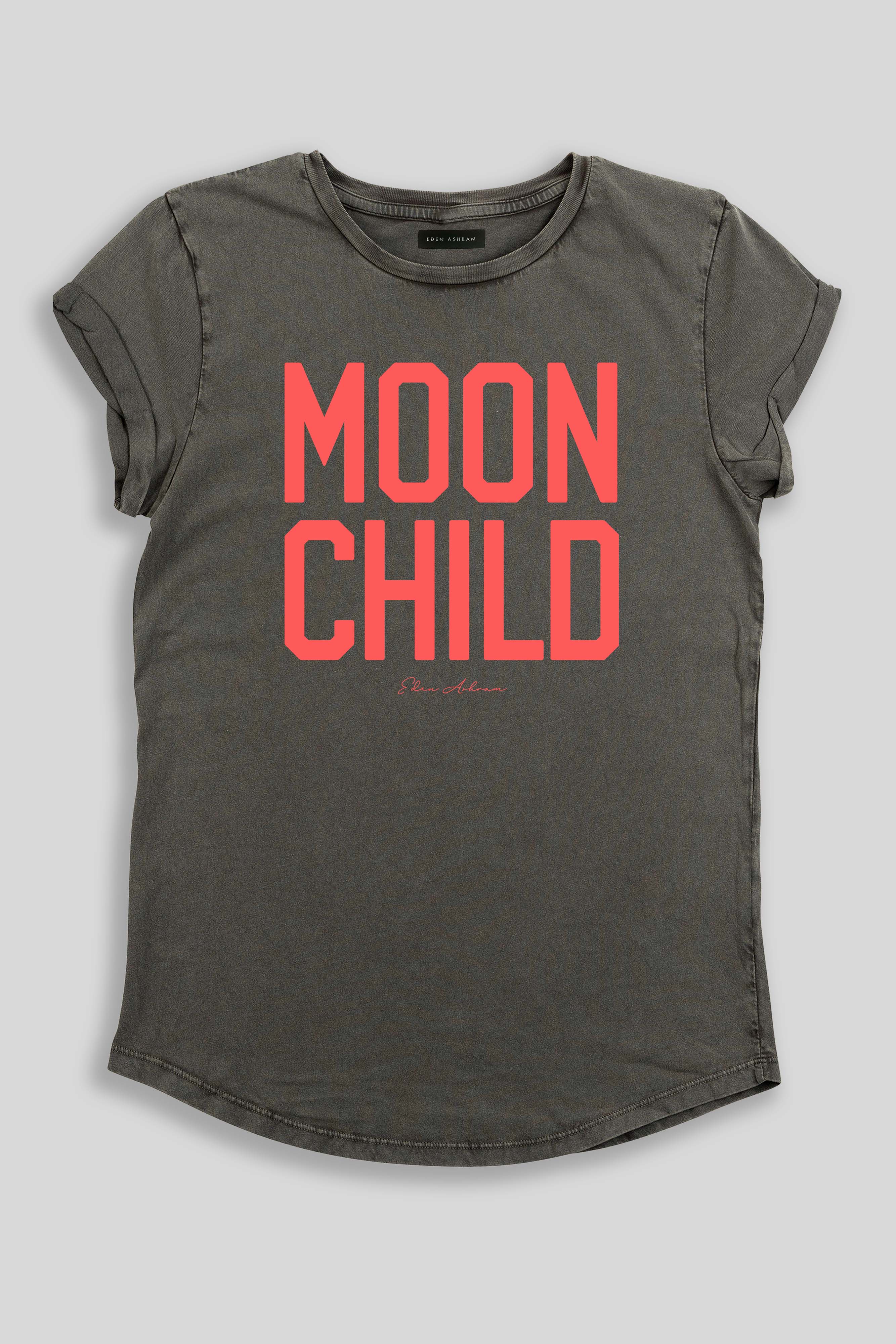 Eden Ashram Moon Child Rolled Sleeve T-Shirt Stonewash Grey