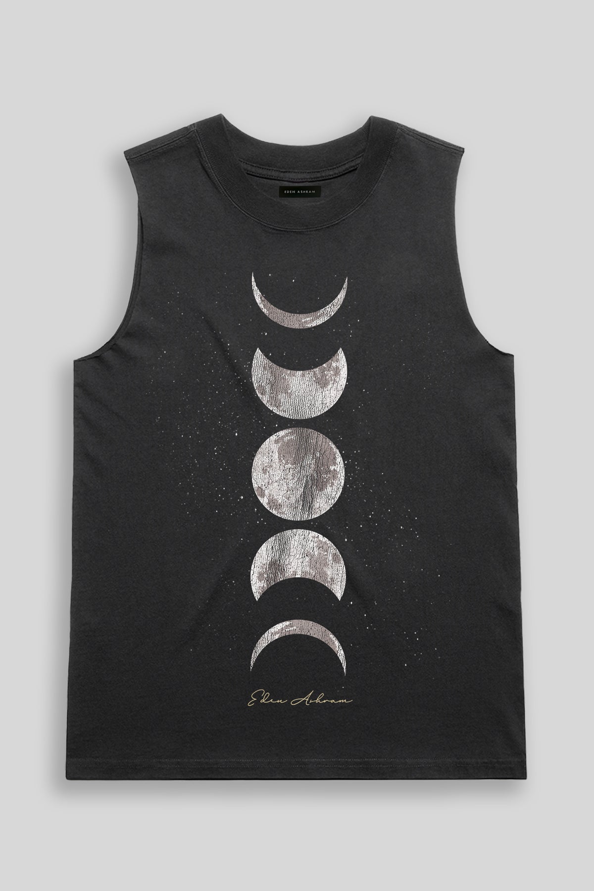 Eden Ashram Mystical Moon Faded Rocker Tank Faded Black