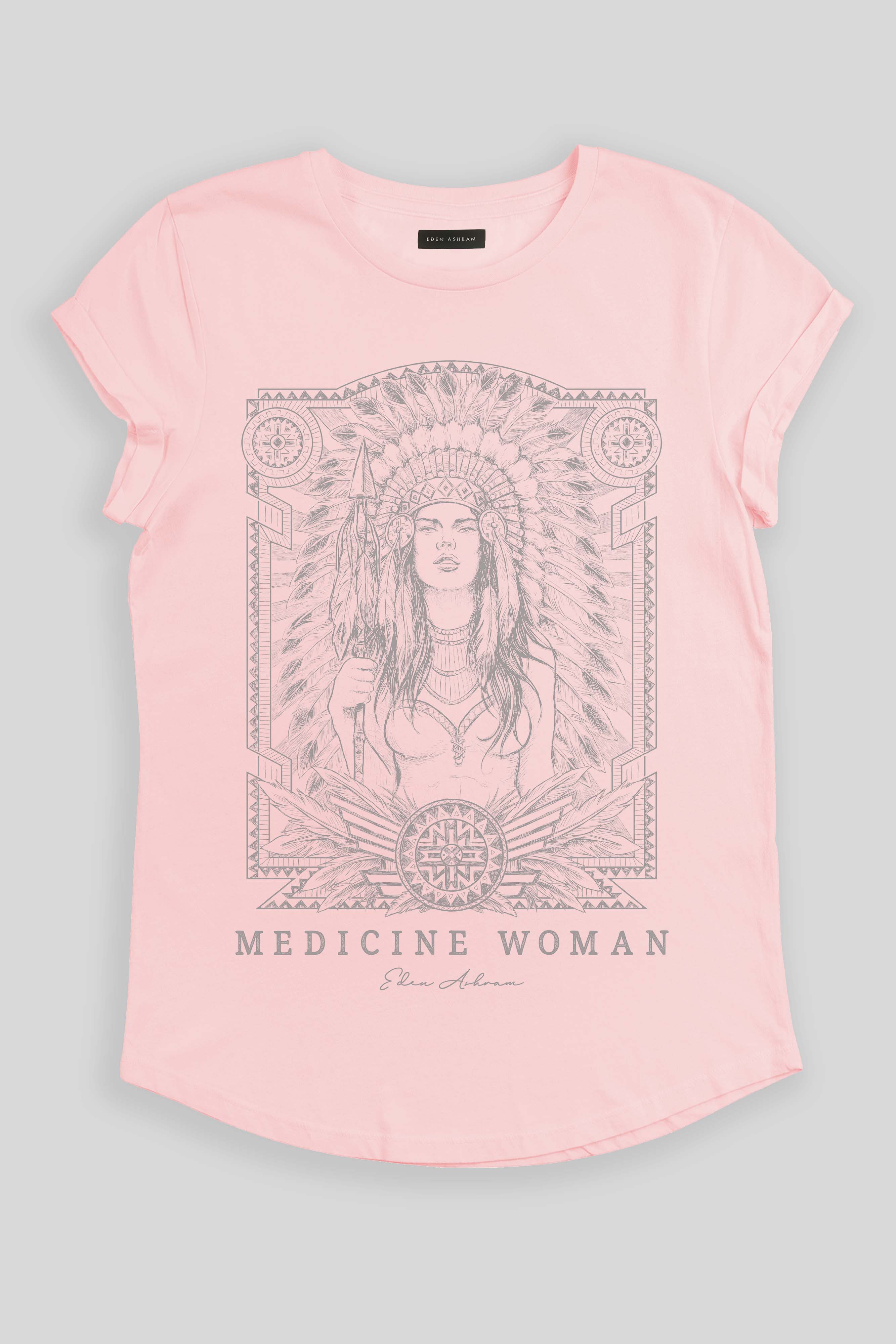 Eden Ashram Medicine Woman Premium Rolled Sleeve T-Shirt Stonewash Pink