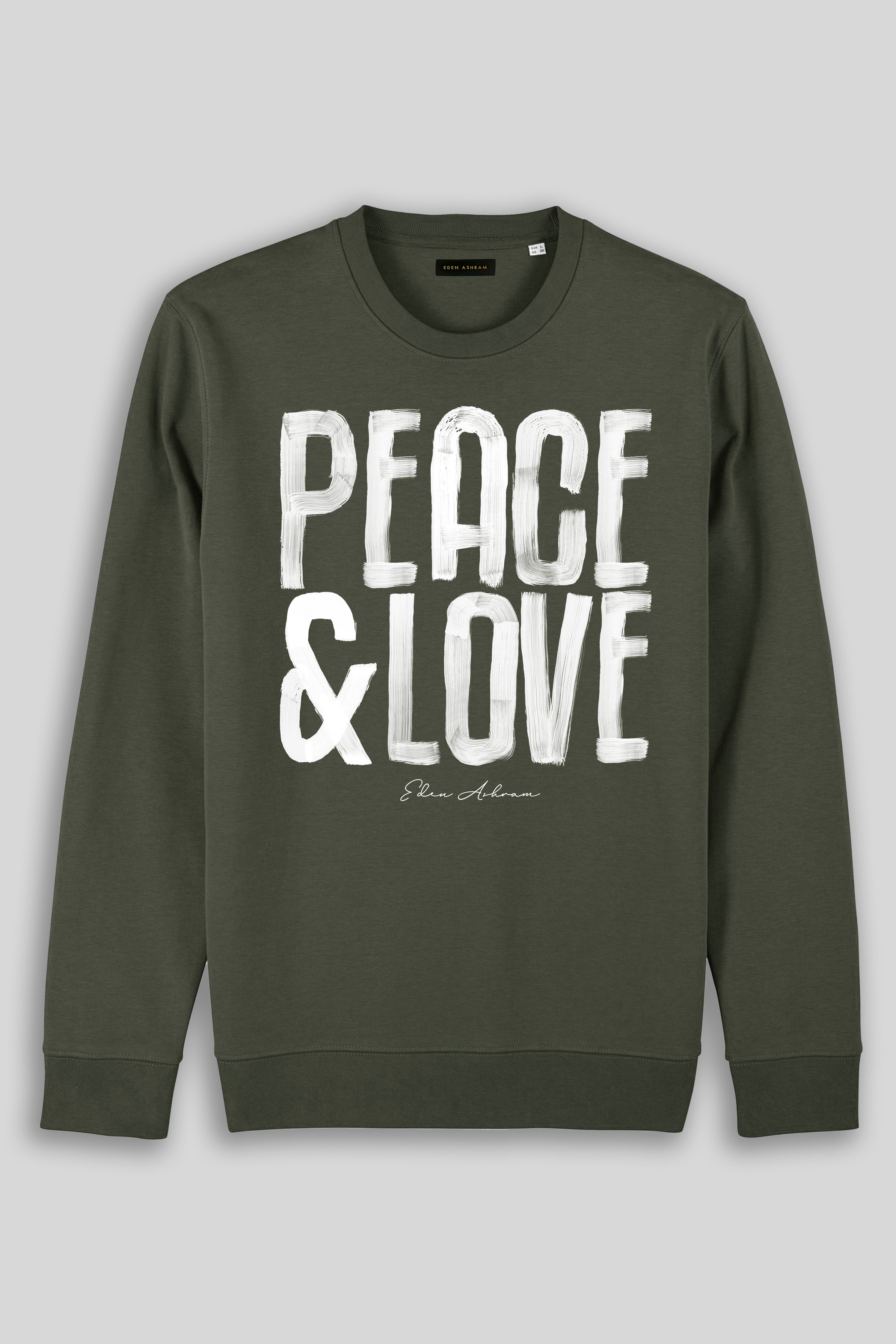 Eden Ashram Peace & Love Ultimate Organic Sweatshirt Khaki