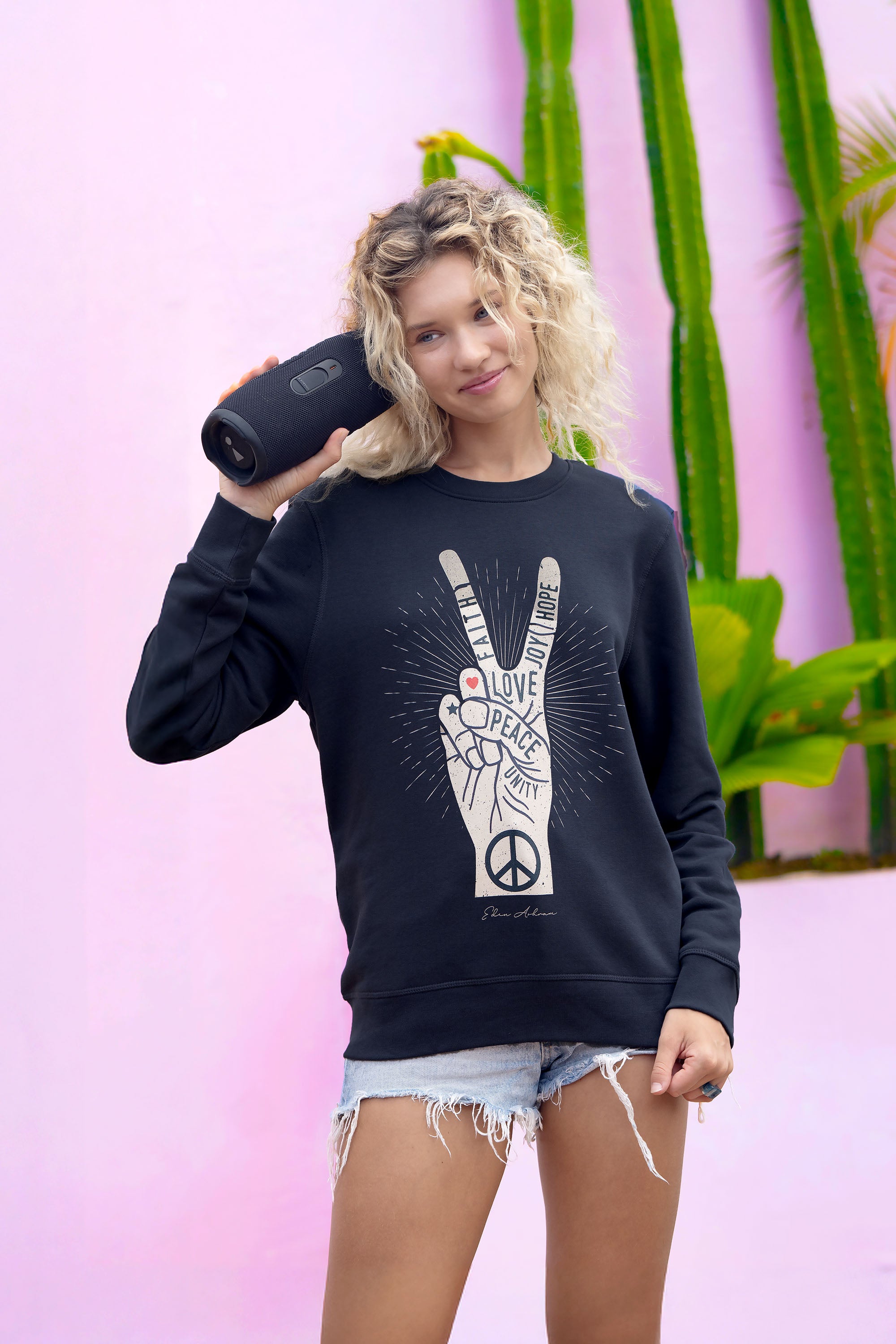 Eden Ashram Peace, Love, Unity, Faith, Joy & Hope Premium Crew Neck Sweatshirt