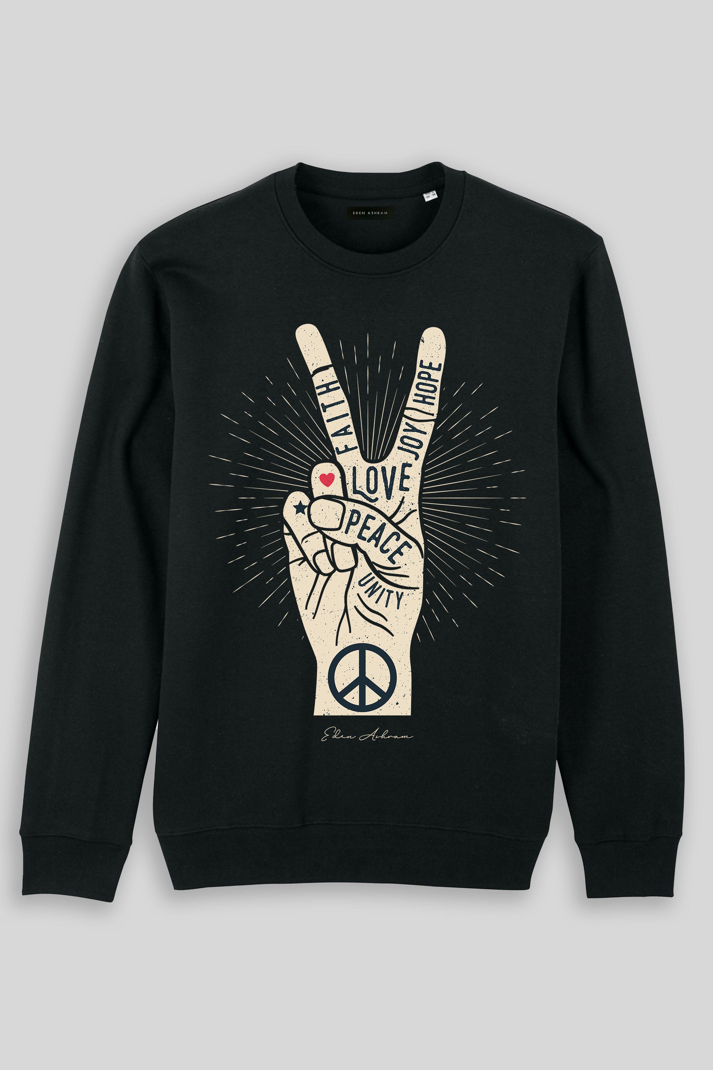 Eden Ashram Peace, Love, Unity, Faith, Joy & Hope Iconic Sweatshirt Black