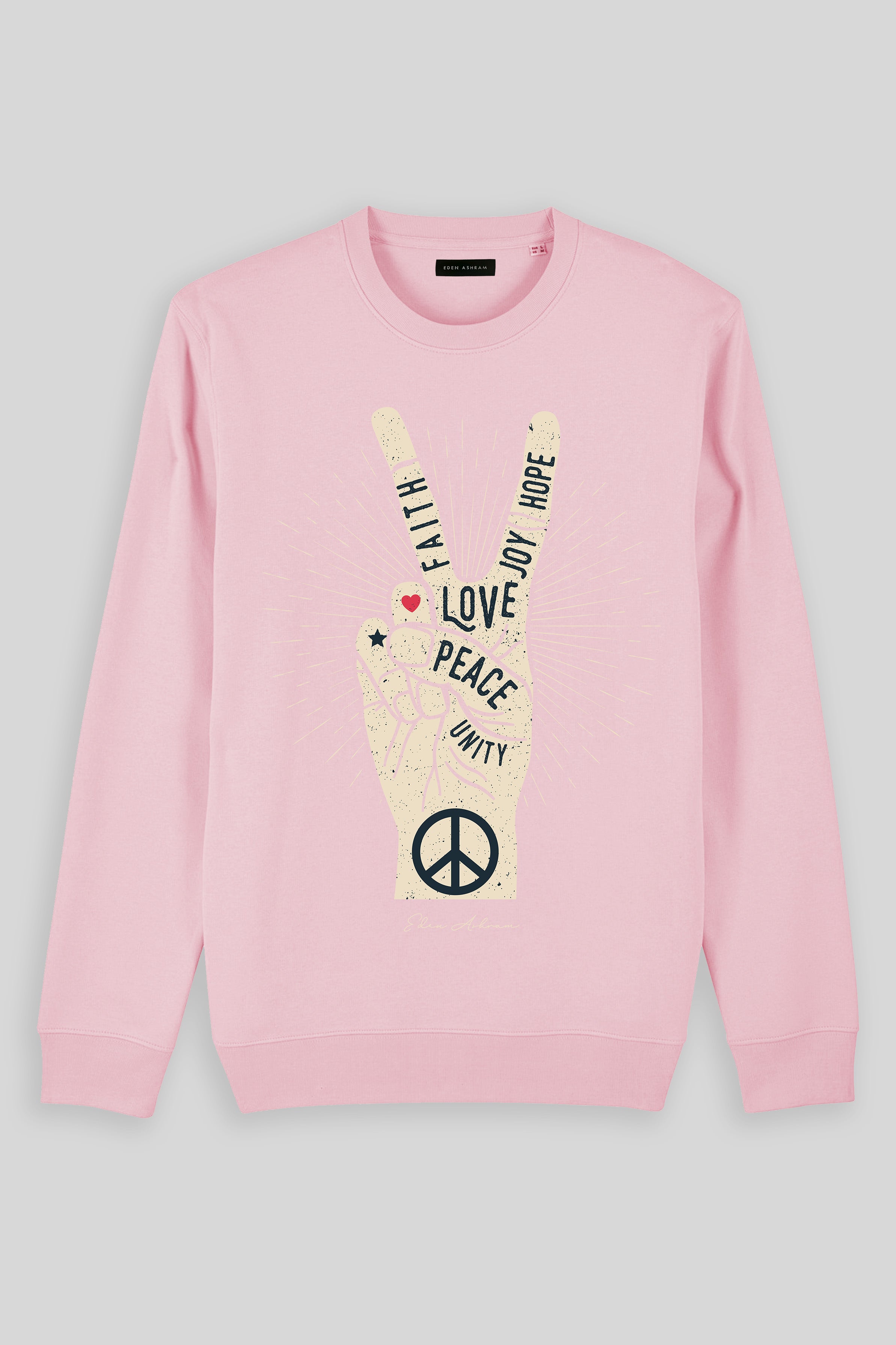 Eden Ashram Peace, Love, Unity, Faith, Joy & Hope Iconic Sweatshirt Cotton Pink