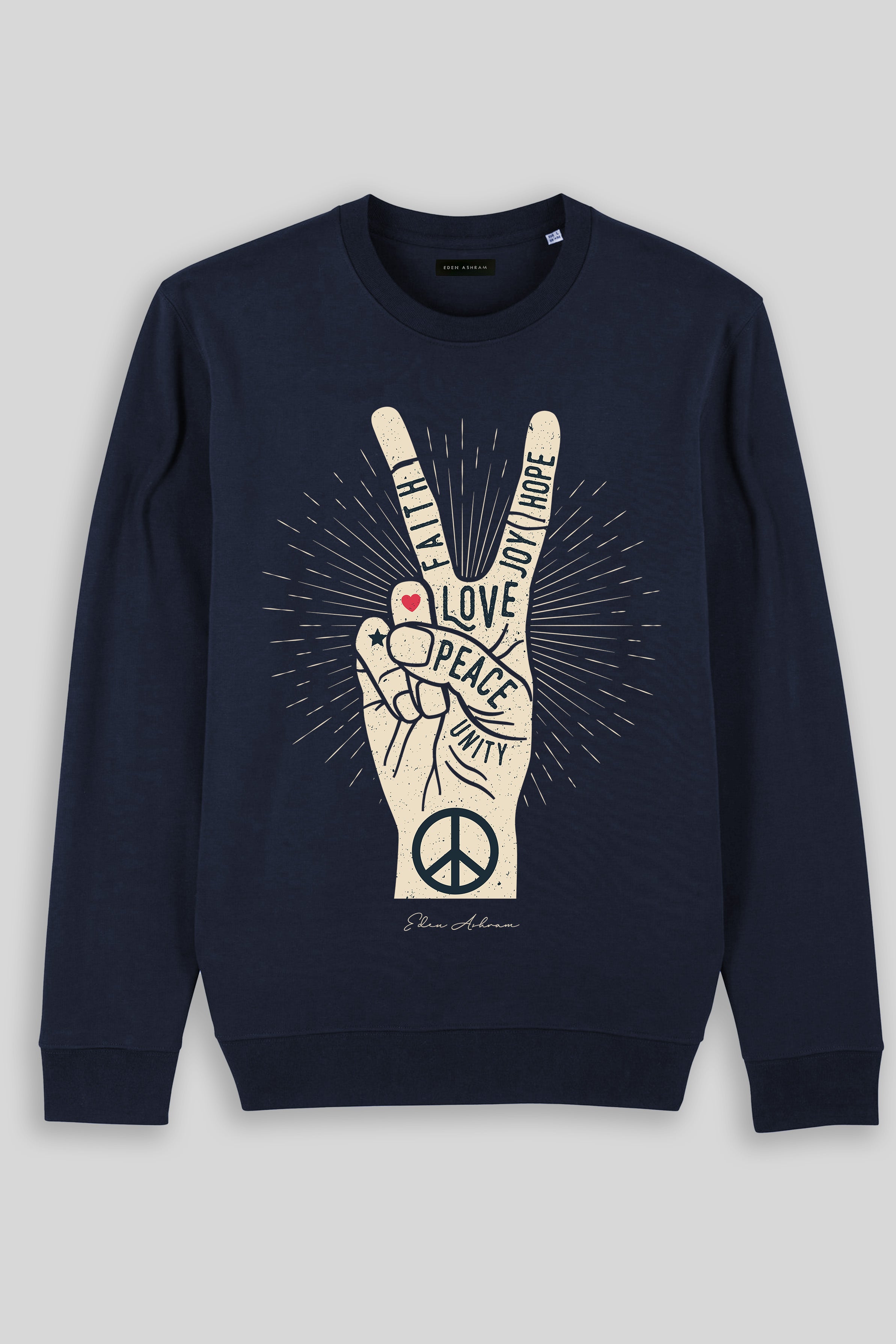 Eden Ashram Peace, Love, Unity, Faith, Joy & Hope Iconic Sweatshirt Navy