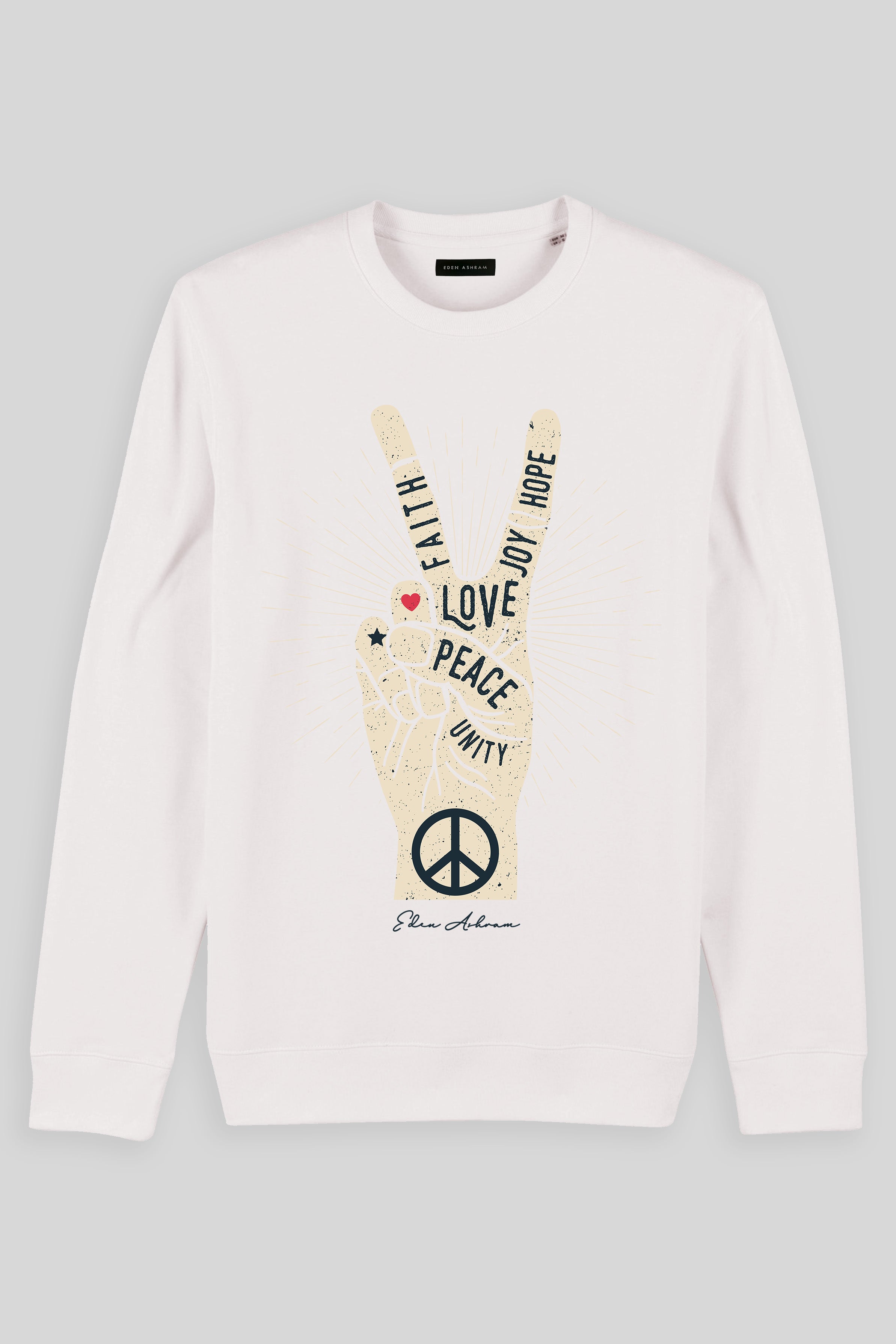 Eden Ashram Peace, Love, Unity, Faith, Joy & Hope Iconic Sweatshirt Off White