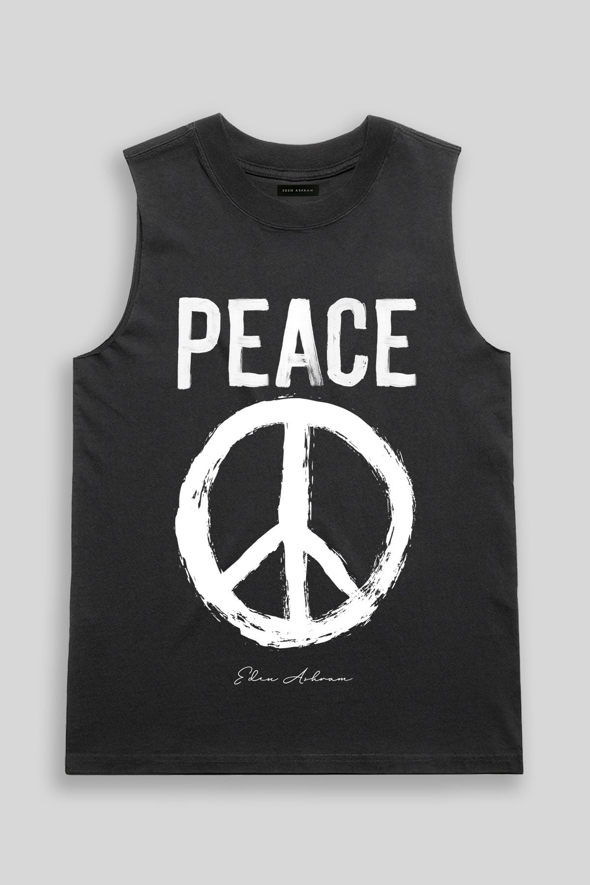 Eden Ashram Peace Faded Rocker Tank Faded Black