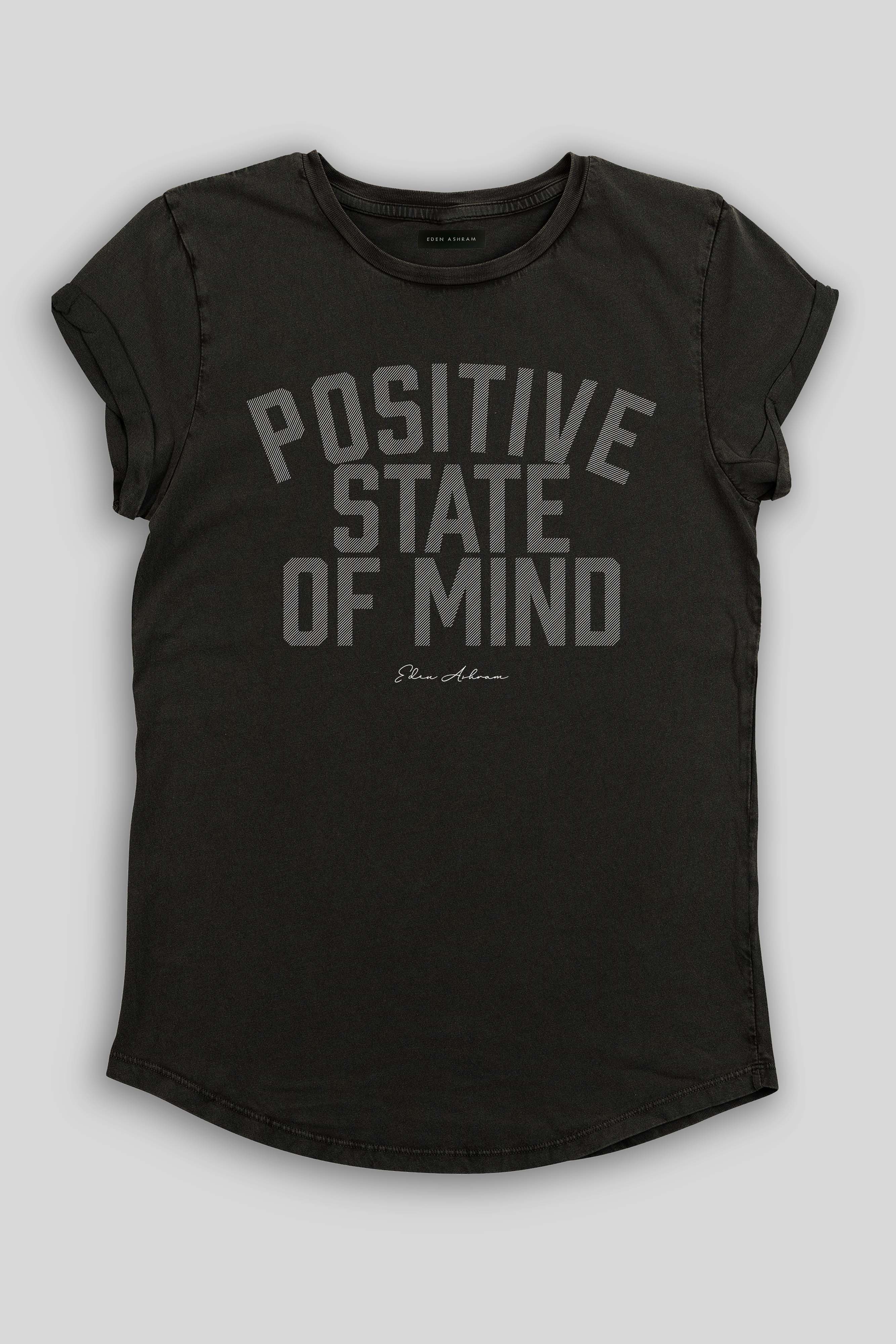 Eden Ashram Positive State Of Mind Premium Rolled Sleeve T-Shirt Stonewash Black