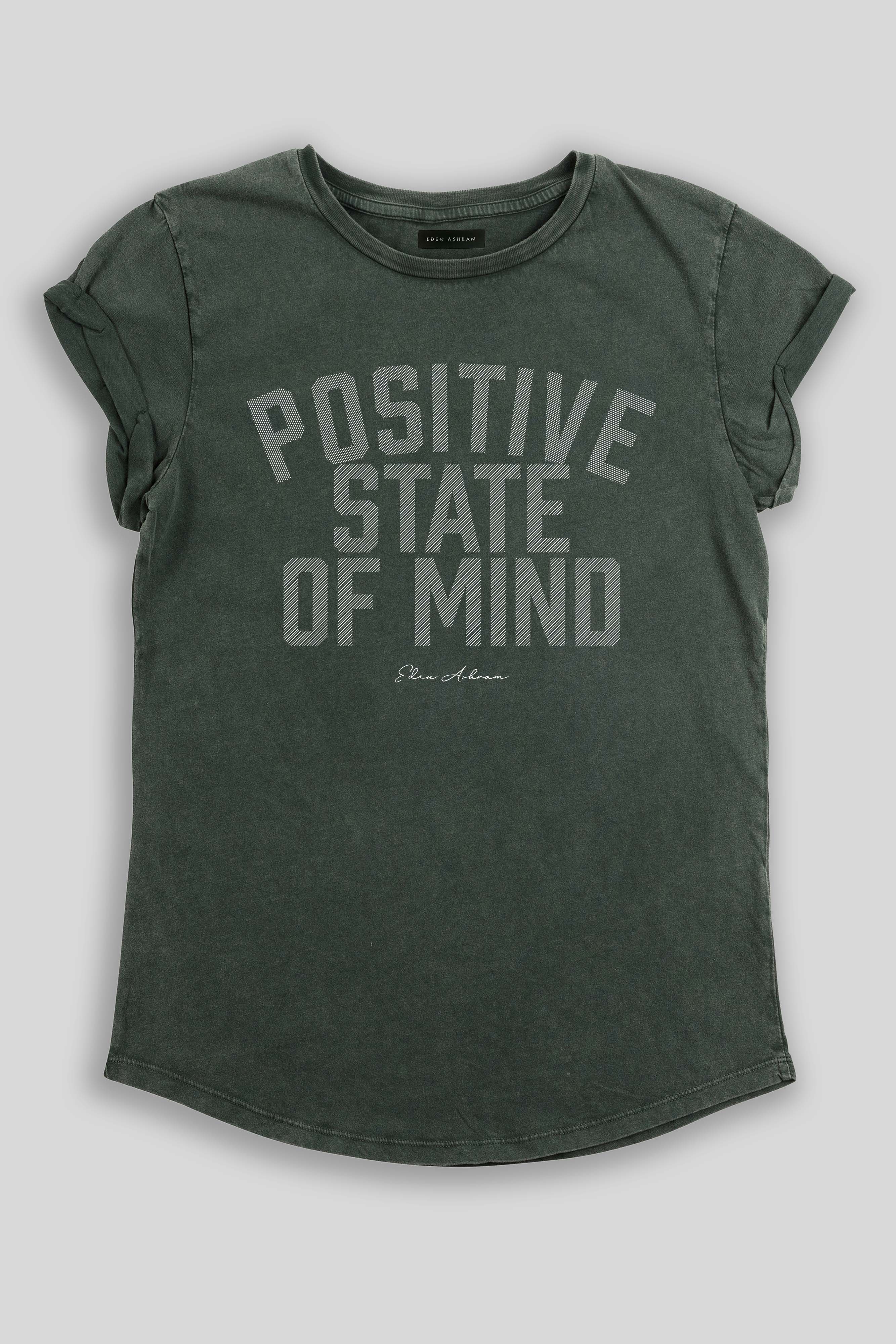 Eden Ashram Positive State Of Mind Premium Rolled Sleeve T-Shirt Stonewash Green