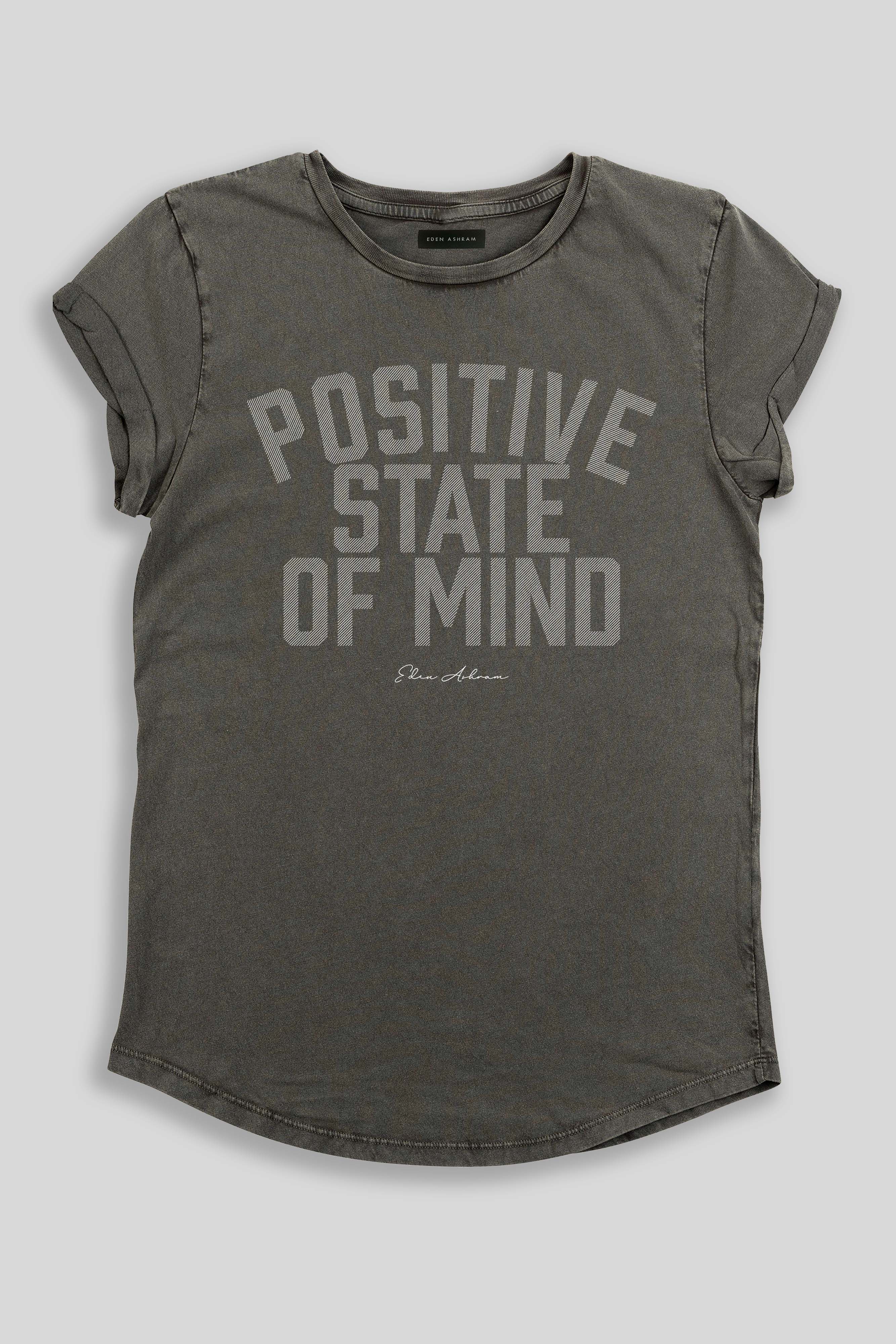 Eden Ashram Positive State Of Mind Premium Rolled Sleeve T-Shirt Stonewash Grey