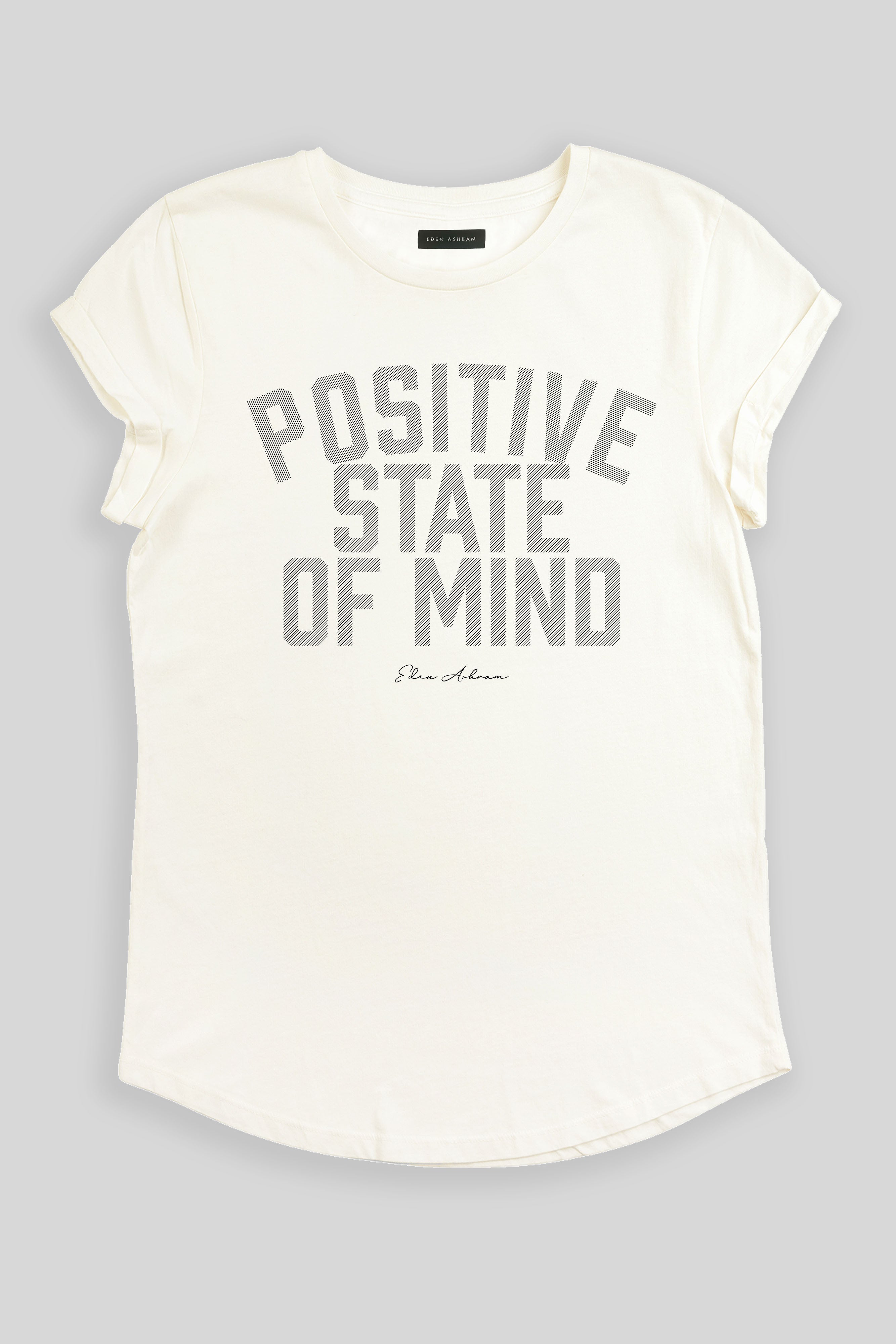 Eden Ashram Positive State Of Mind Premium Rolled Sleeve T-Shirt Stonewash White