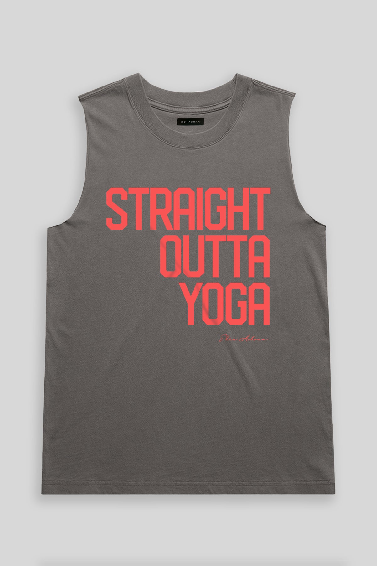 Eden Ashram Straight Outta Yoga Faded Rocker Tank Faded Grey