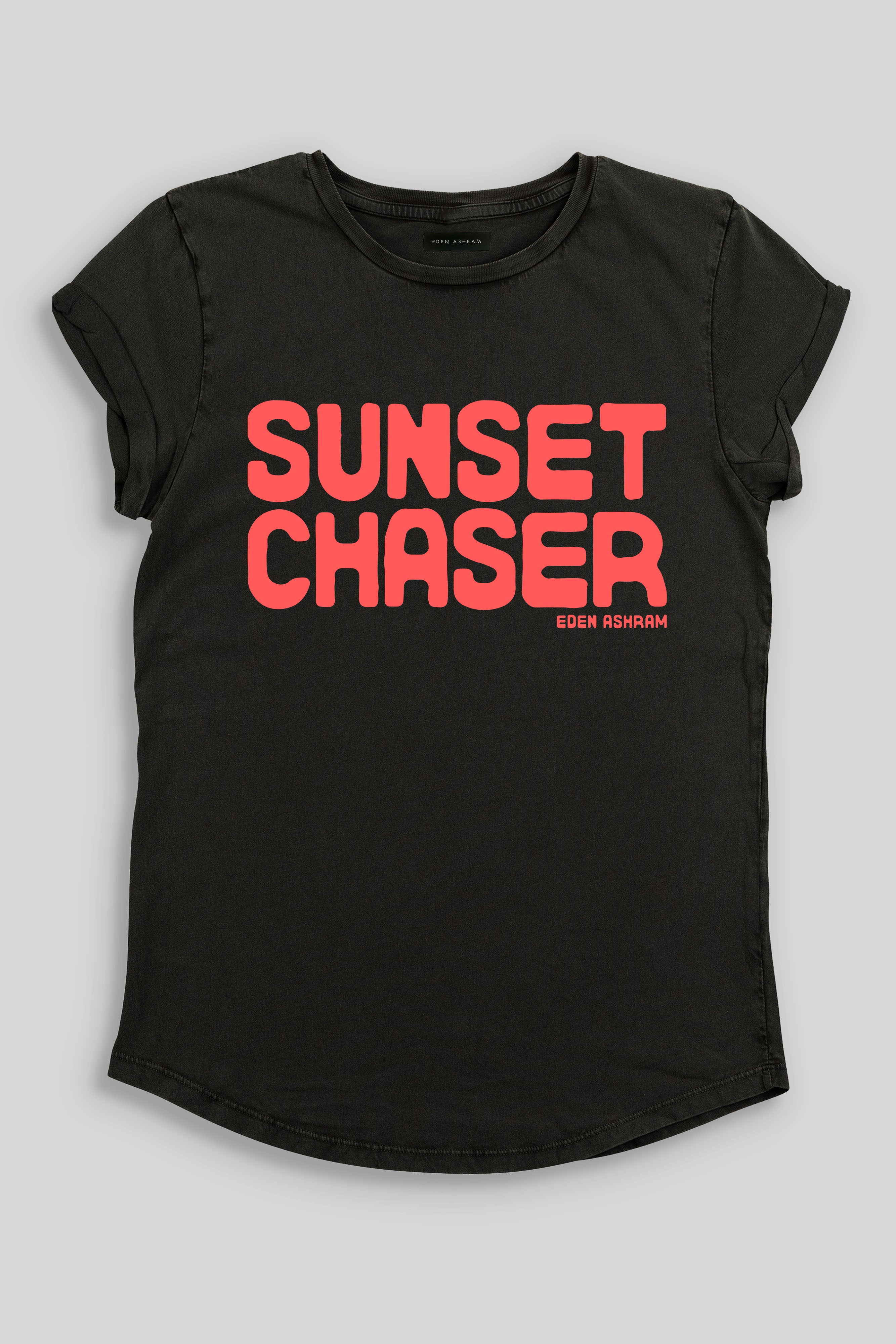 Eden Ashram Sunset Chaser Rolled Sleeve T-Shirt Stonewash Black